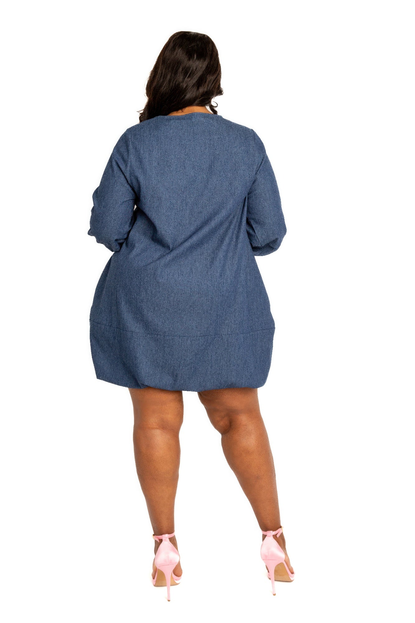 Washed denim bubbled dress-[Adult]-[Female]-2022 Online Blue Zone Planet