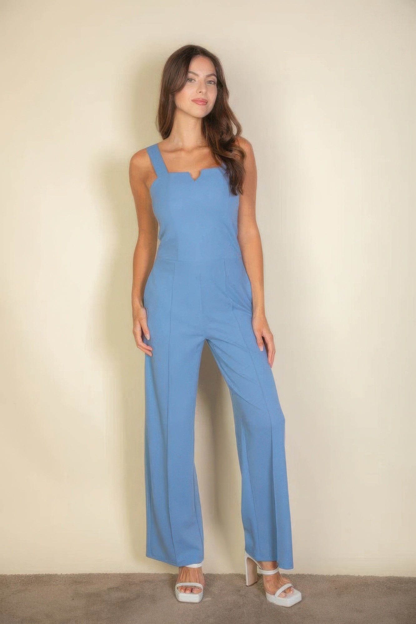 Bella's Notched Neck Cami Jumpsuit-TOPS / DRESSES-[Adult]-[Female]-Cloud-S-2022 Online Blue Zone Planet