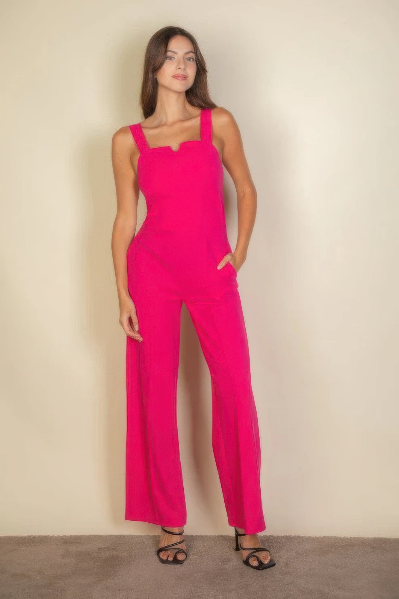 Bella's Notched Neck Cami Jumpsuit-TOPS / DRESSES-[Adult]-[Female]-Fuchsia-S-2022 Online Blue Zone Planet