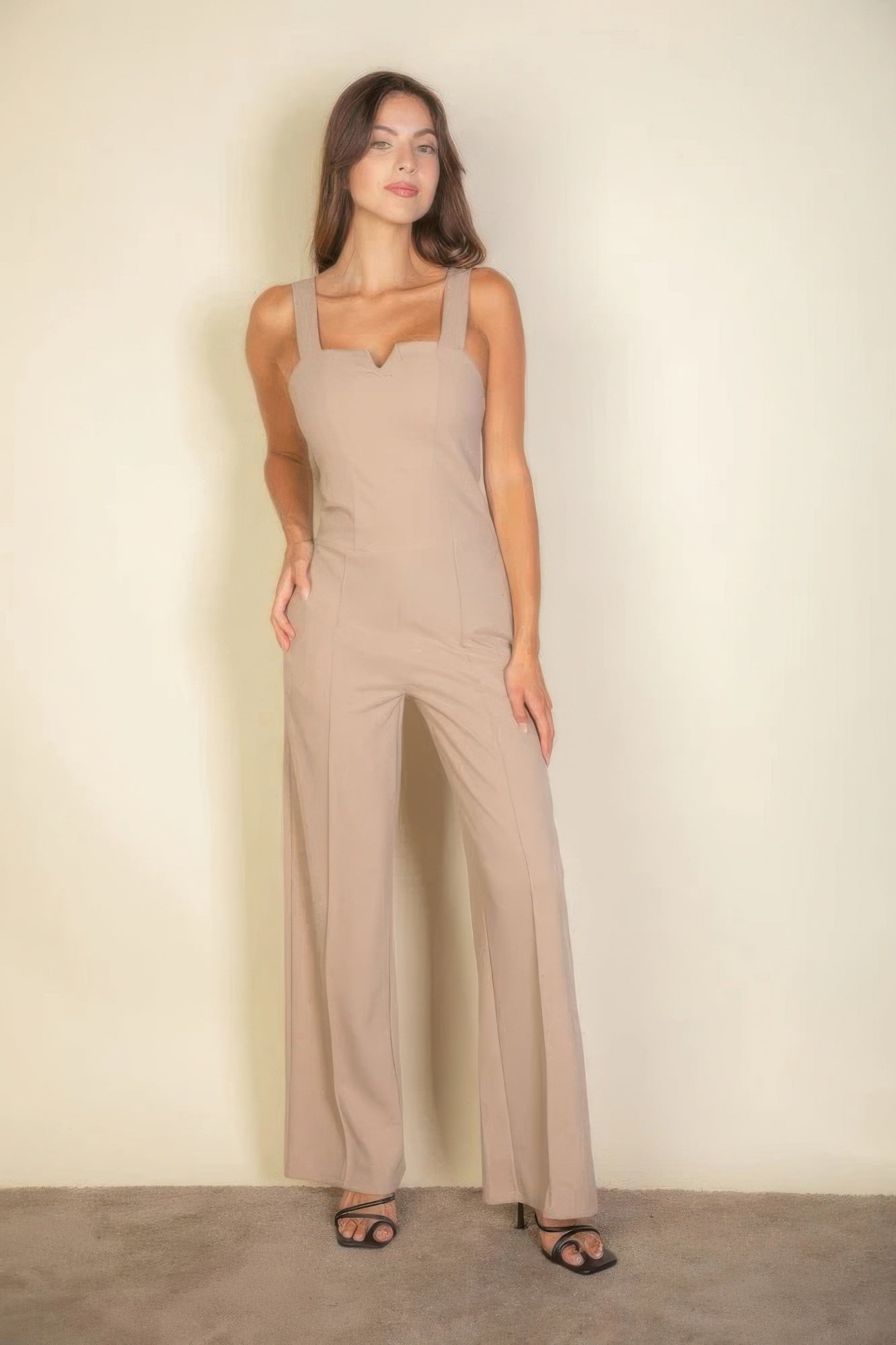 Bella's Notched Neck Cami Jumpsuit-TOPS / DRESSES-[Adult]-[Female]-Taupe-S-2022 Online Blue Zone Planet