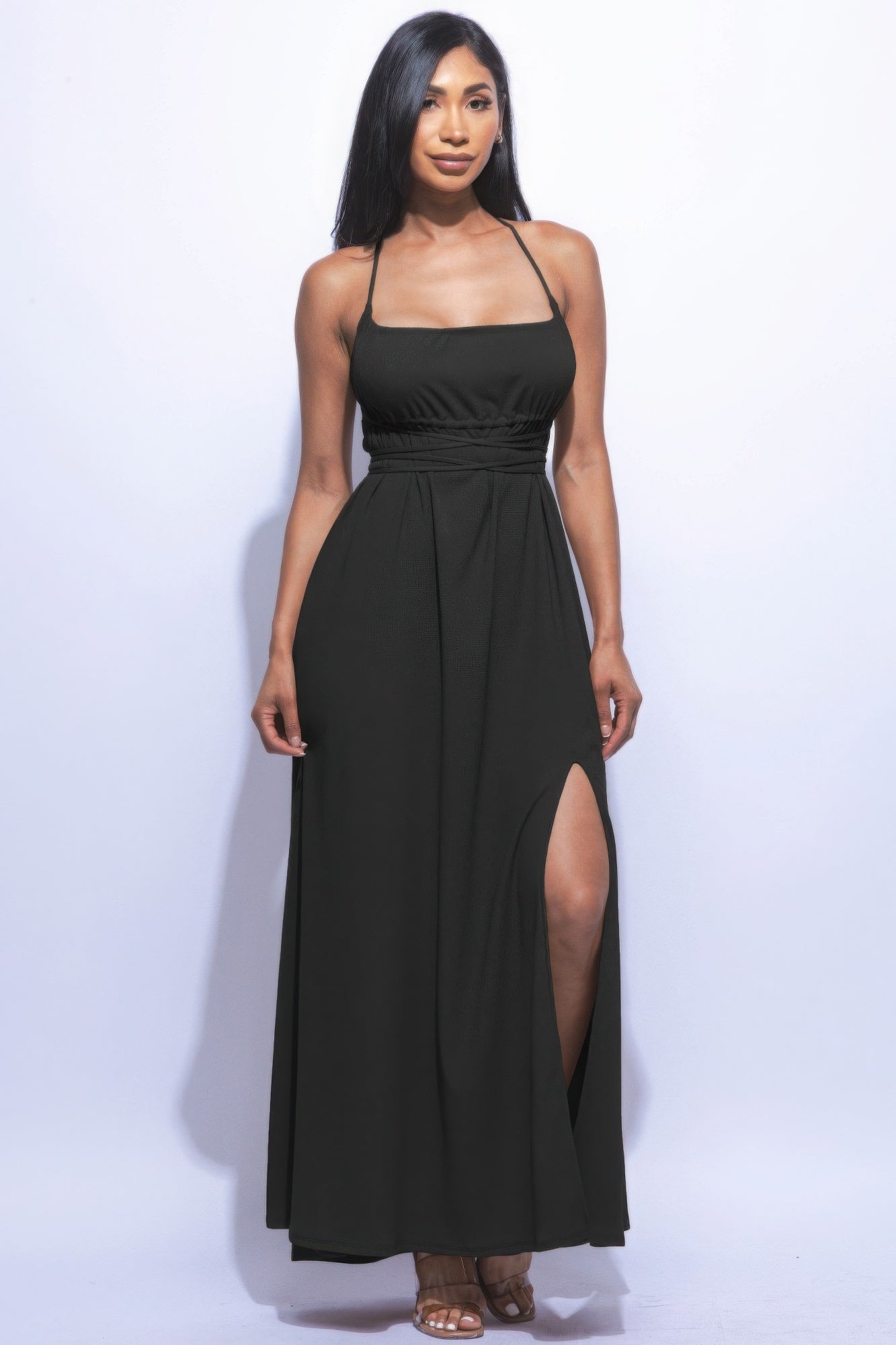 Blue Zone Planet | Side Slit Maxi Dress-TOPS / DRESSES-[Adult]-[Female]-Black-S-2022 Online Blue Zone Planet