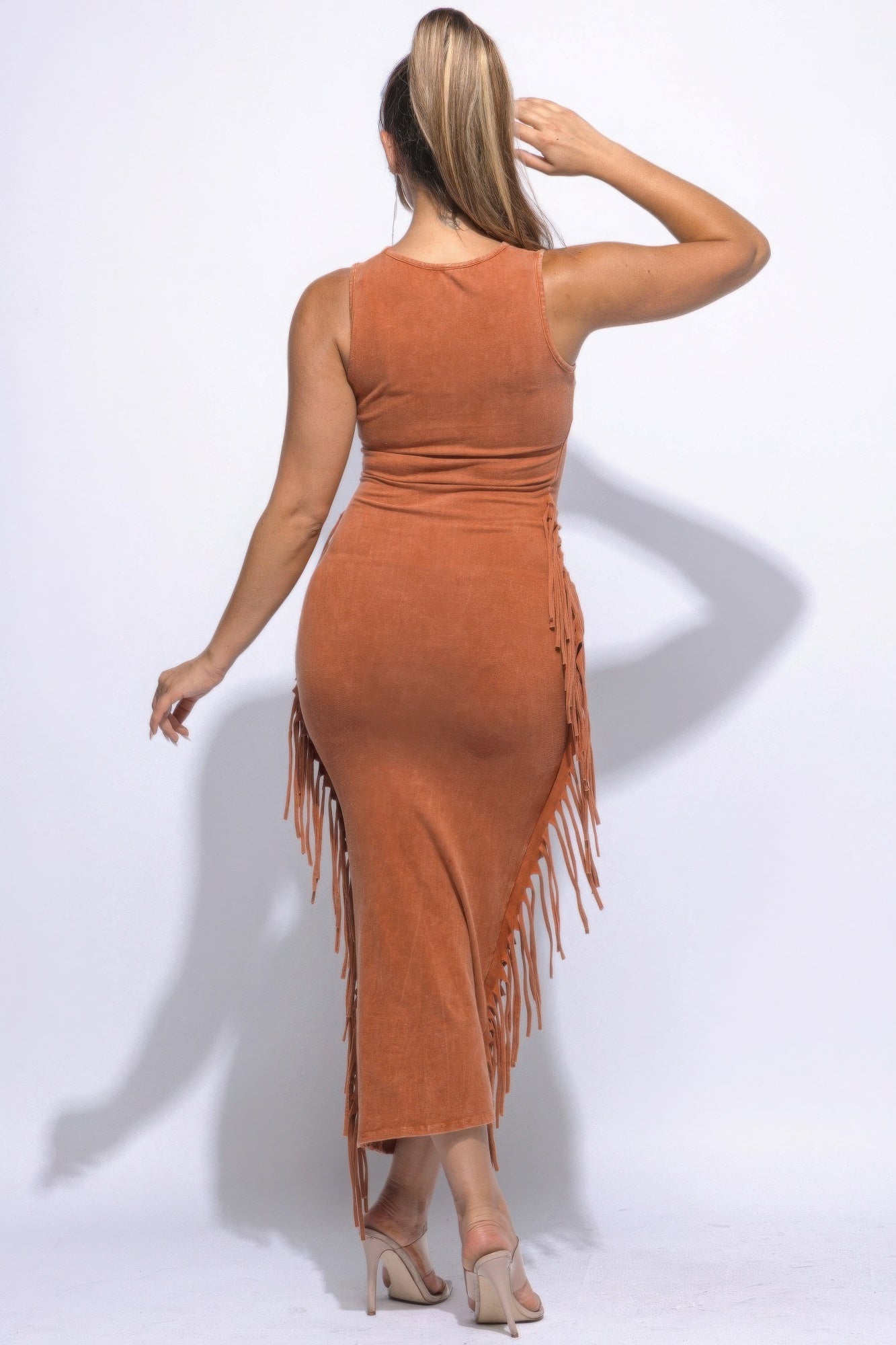 Fringe Cut Out Maxi Dress-[Adult]-[Female]-2022 Online Blue Zone Planet