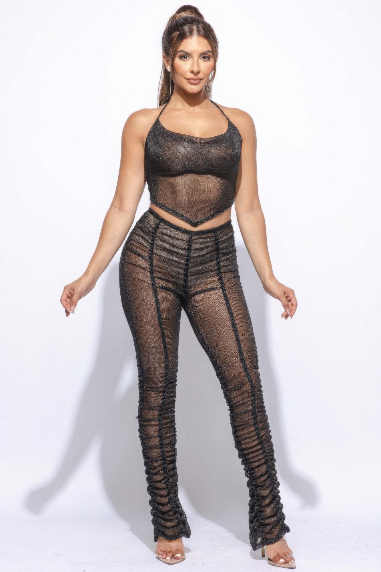 Vixen's Halter Top Ruched Pants Set-TOPS / DRESSES-[Adult]-[Female]-Black-S-2022 Online Blue Zone Planet