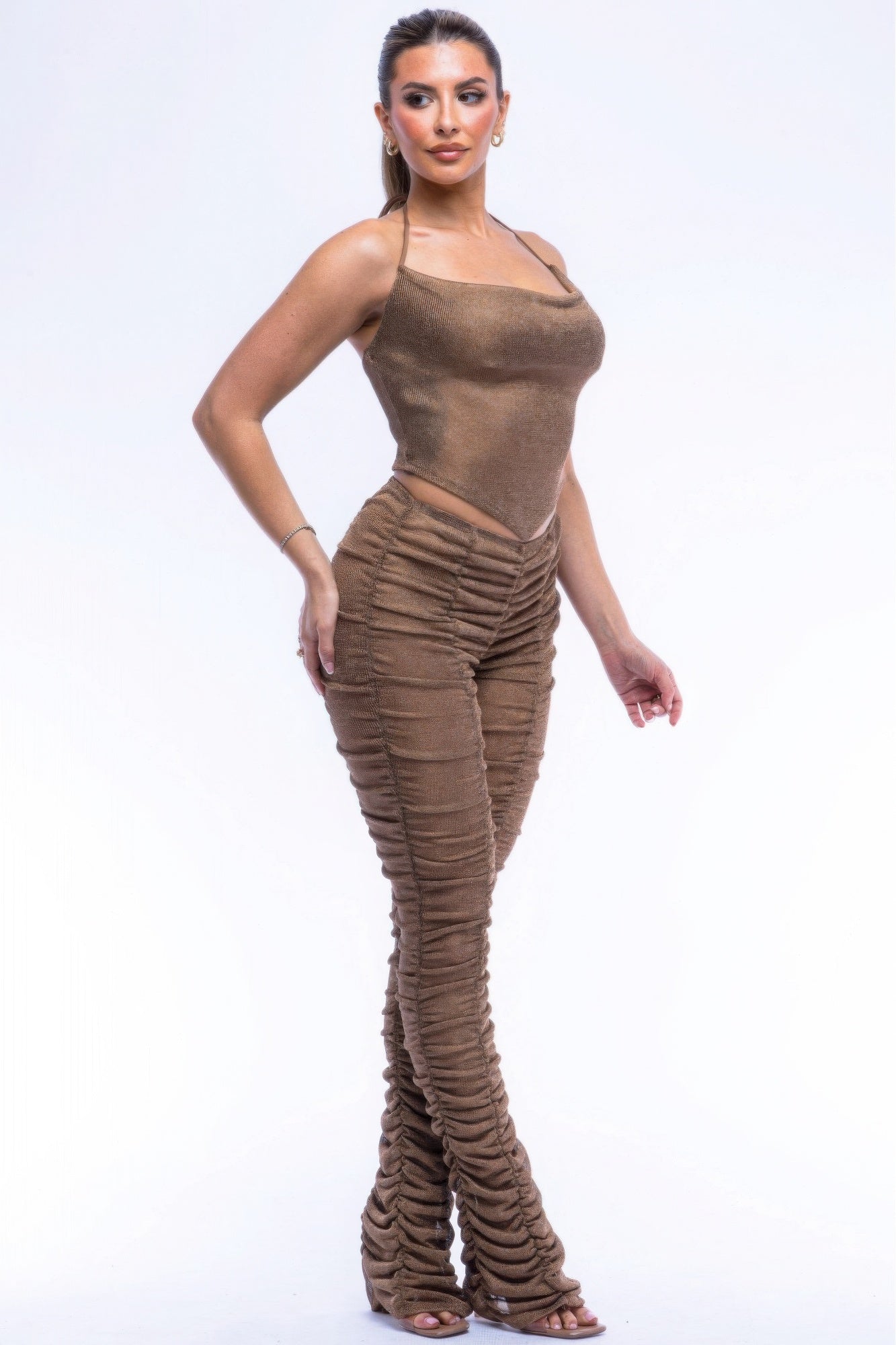 Vixen's Halter Top Ruched Pants Set-TOPS / DRESSES-[Adult]-[Female]-Bronze-S-2022 Online Blue Zone Planet