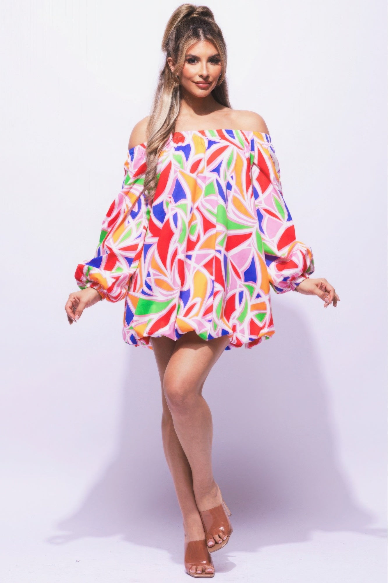 Mia's Off Shoulder Bubble Dress-[Adult]-[Female]-Pink-S-2022 Online Blue Zone Planet