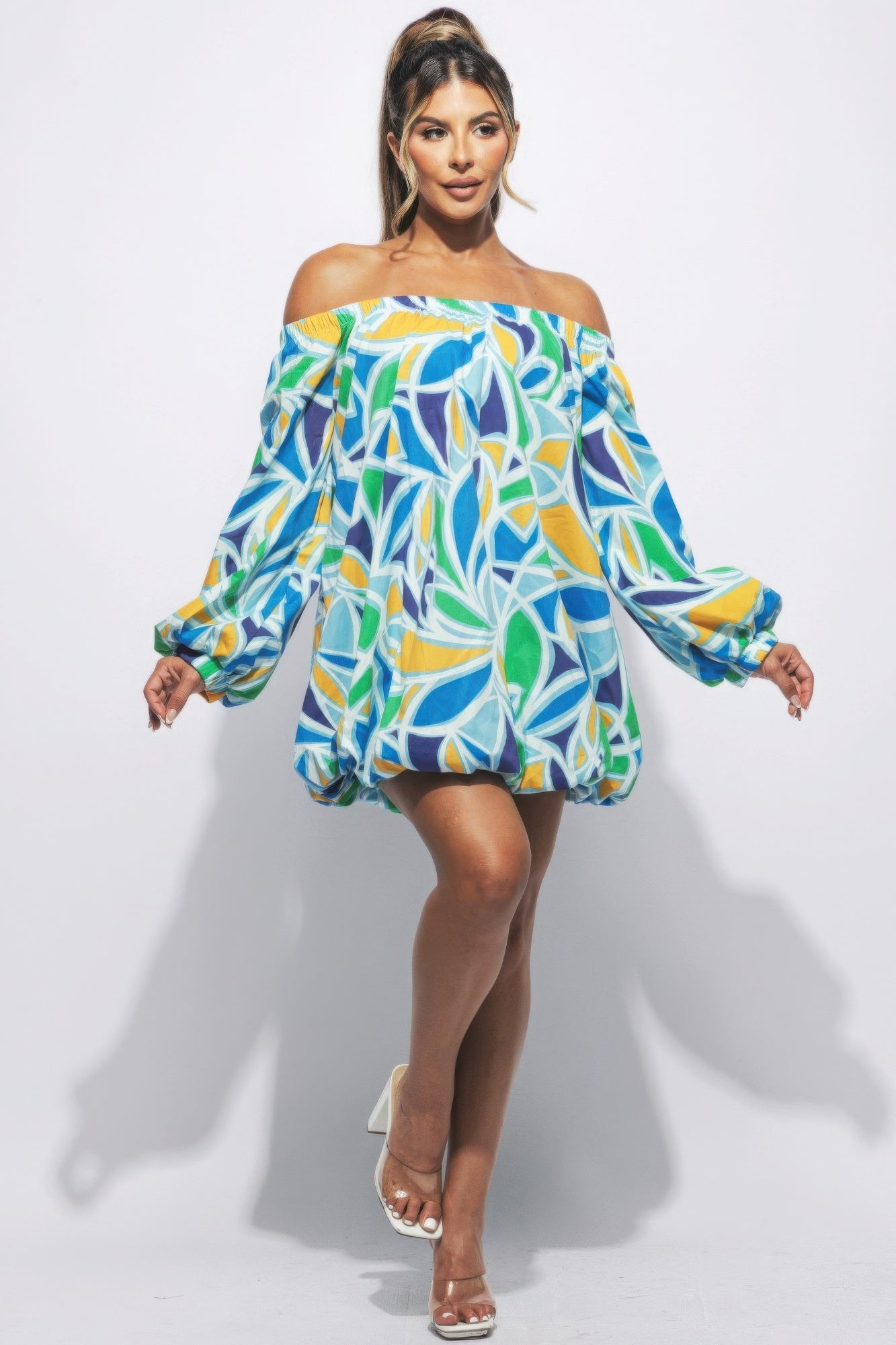 Mia's Off Shoulder Bubble Dress-[Adult]-[Female]-Blue-S-2022 Online Blue Zone Planet