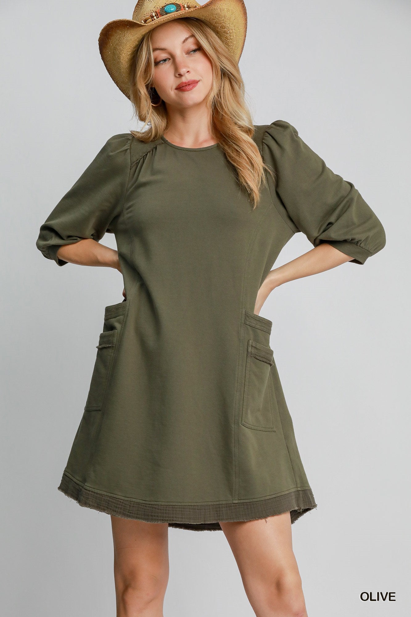 Rachel's French Terry Mini Dress-[Adult]-[Female]-Olive-S-2022 Online Blue Zone Planet