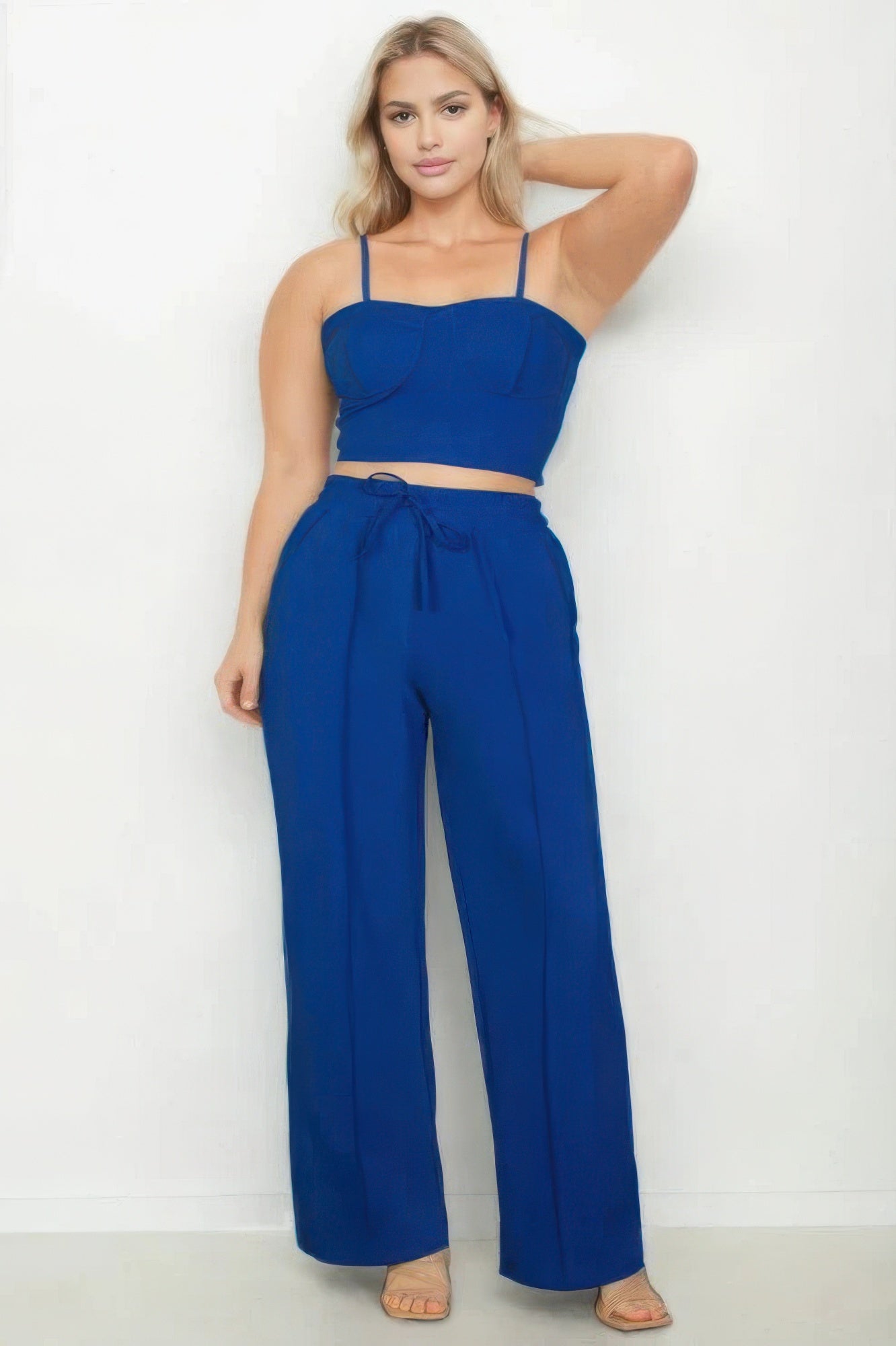 Tina's Plus Bustier Crop Cami Top & Slant Pocket Straight Pants-TOPS / DRESSES-[Adult]-[Female]-2022 Online Blue Zone Planet