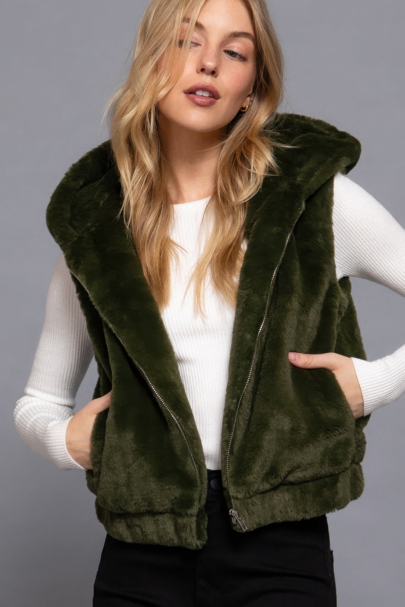 Olivia's Hoodie Faux Fur Vest-[Adult]-[Female]-2022 Online Blue Zone Planet