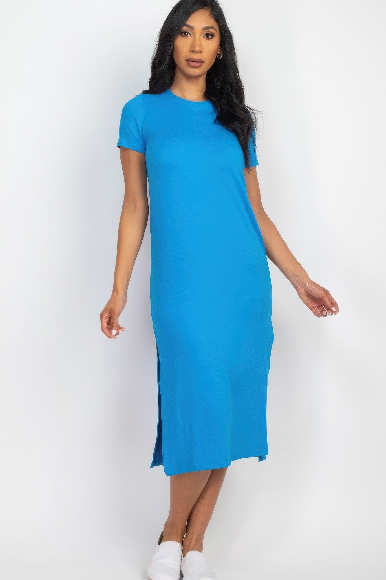 Blue Zone Planet | Side slit comfy midi dress-TOPS / DRESSES-[Adult]-[Female]-2022 Online Blue Zone Planet