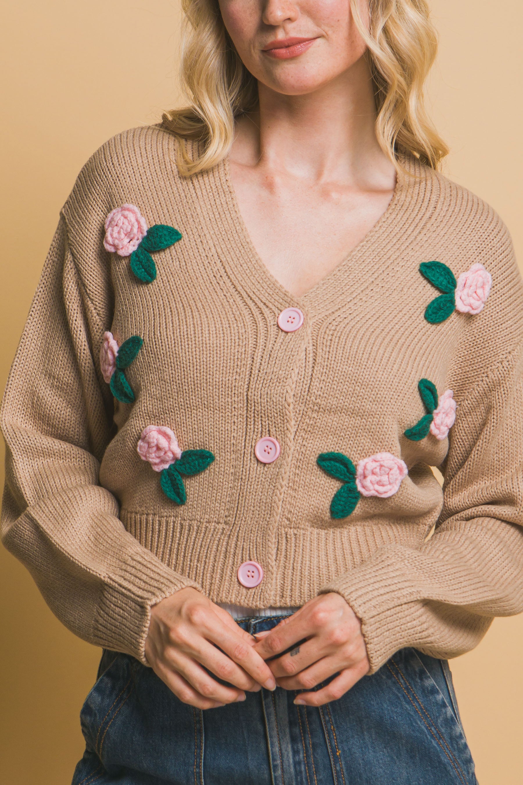 Blue Zone Planet | Mid cropped flower cardigan-[Adult]-[Female]-2022 Online Blue Zone Planet