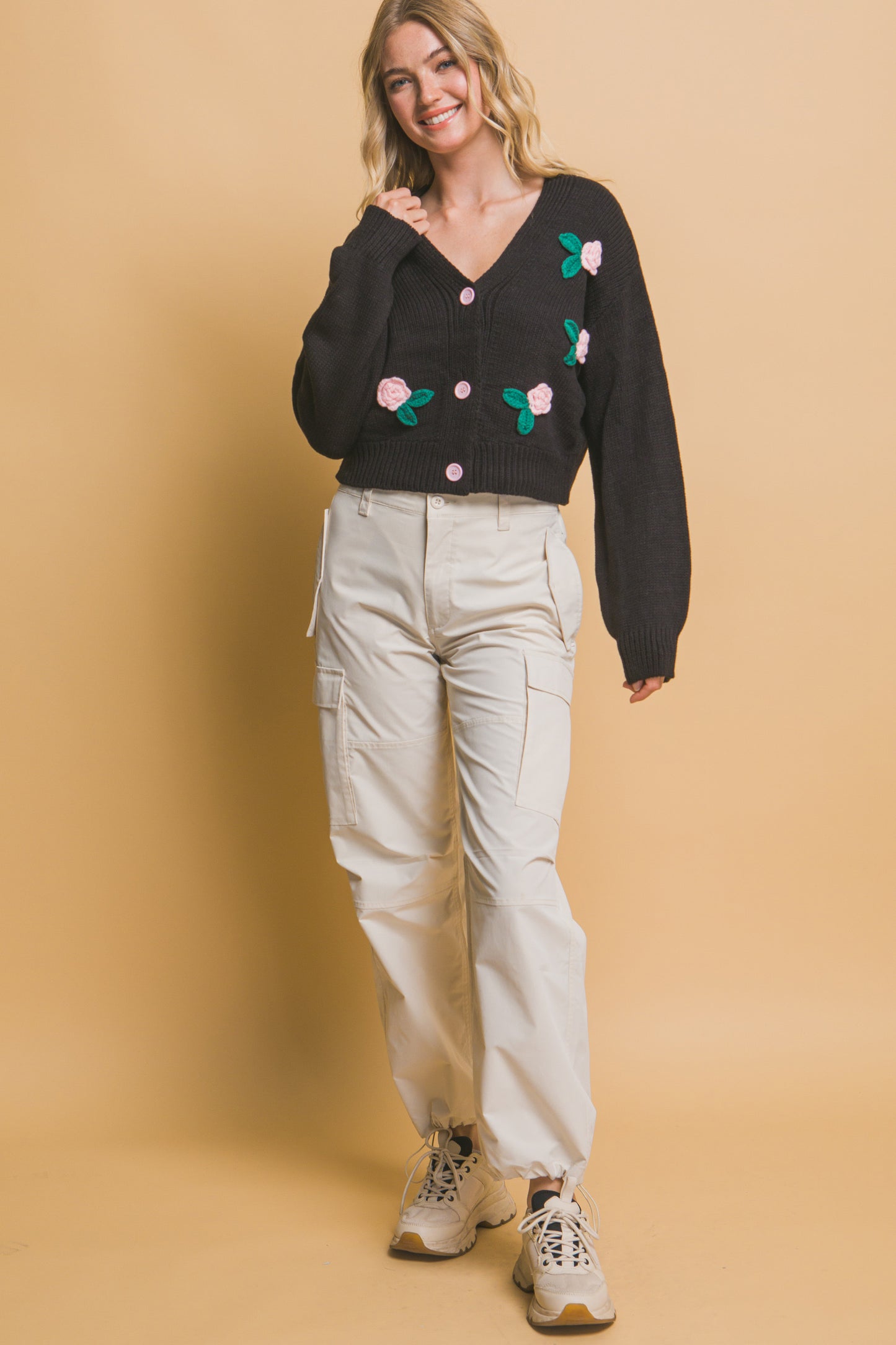 Blue Zone Planet | Mid cropped flower cardigan-[Adult]-[Female]-2022 Online Blue Zone Planet