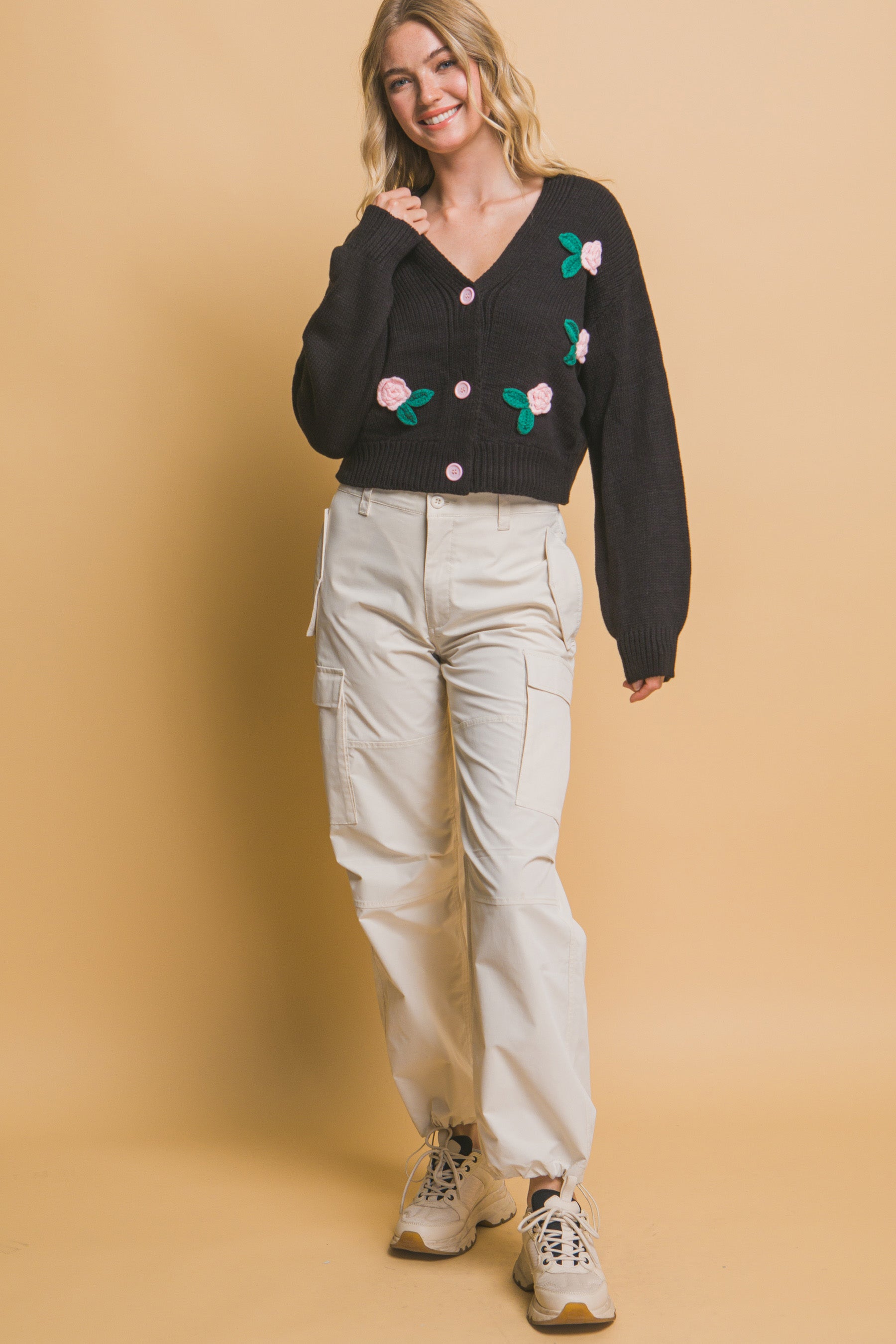 Blue Zone Planet | Mid cropped flower cardigan-[Adult]-[Female]-2022 Online Blue Zone Planet