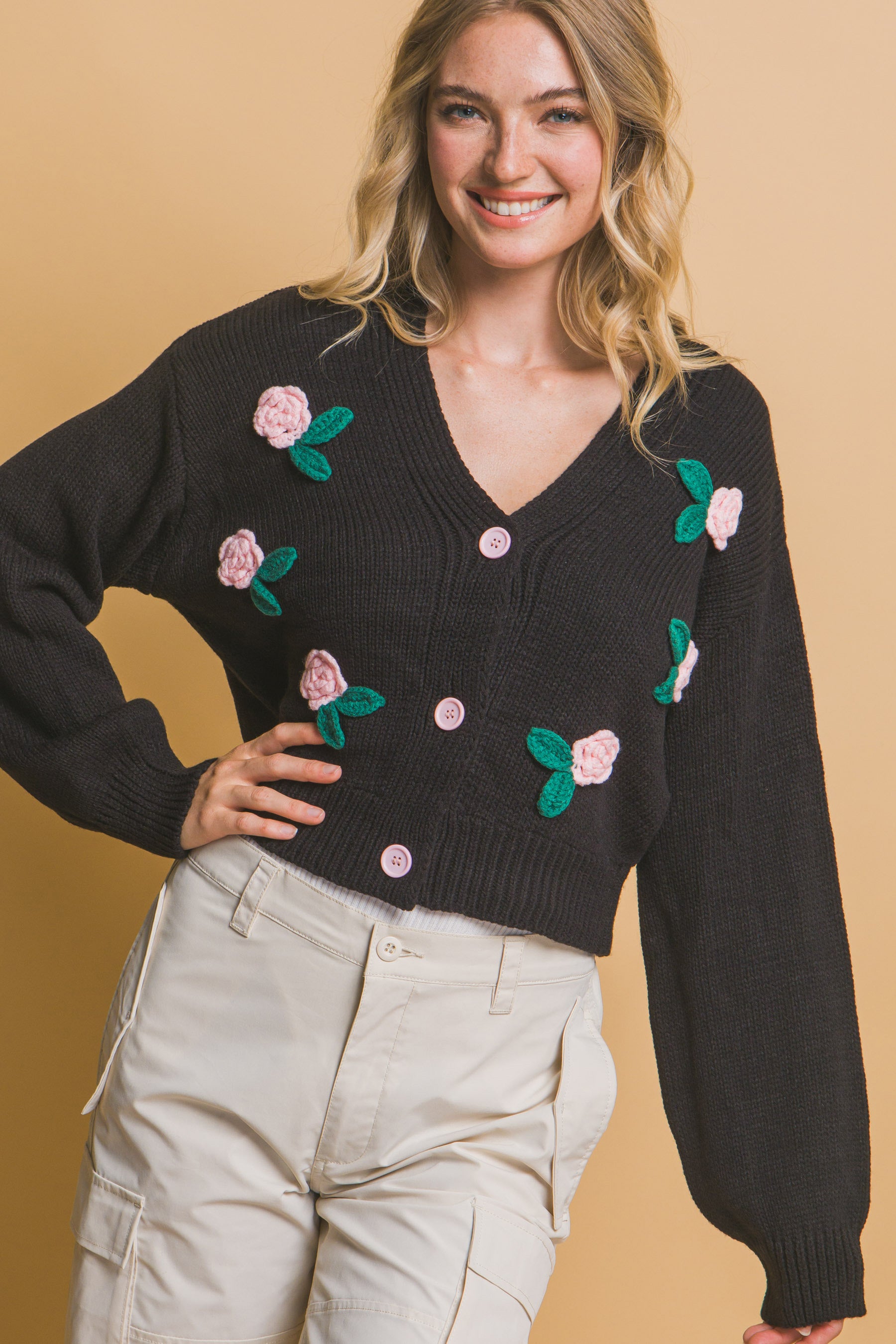 Blue Zone Planet | Mid cropped flower cardigan-[Adult]-[Female]-2022 Online Blue Zone Planet