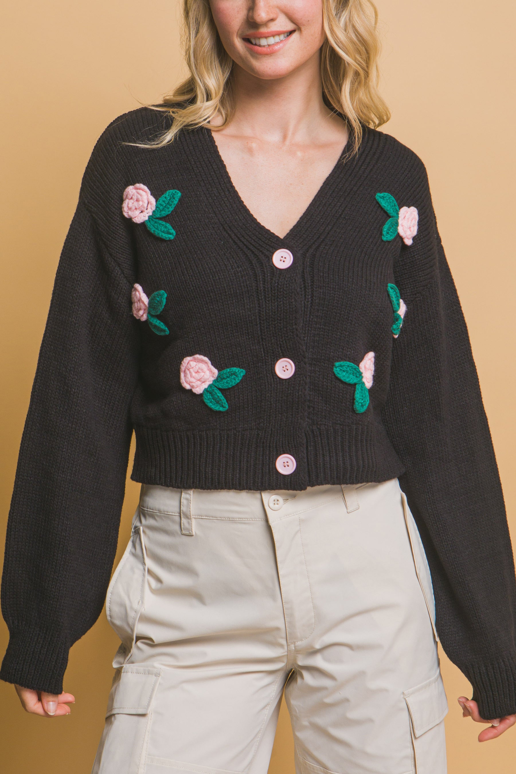 Blue Zone Planet | Mid cropped flower cardigan-[Adult]-[Female]-2022 Online Blue Zone Planet