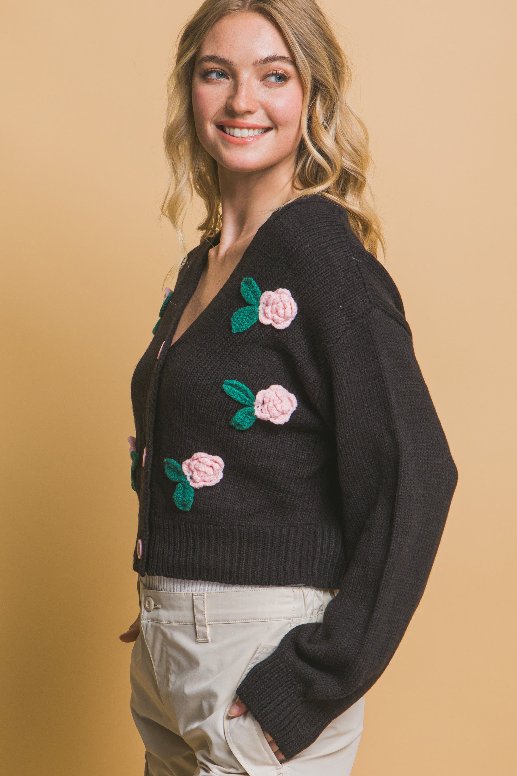 Blue Zone Planet | Mid cropped flower cardigan-[Adult]-[Female]-2022 Online Blue Zone Planet