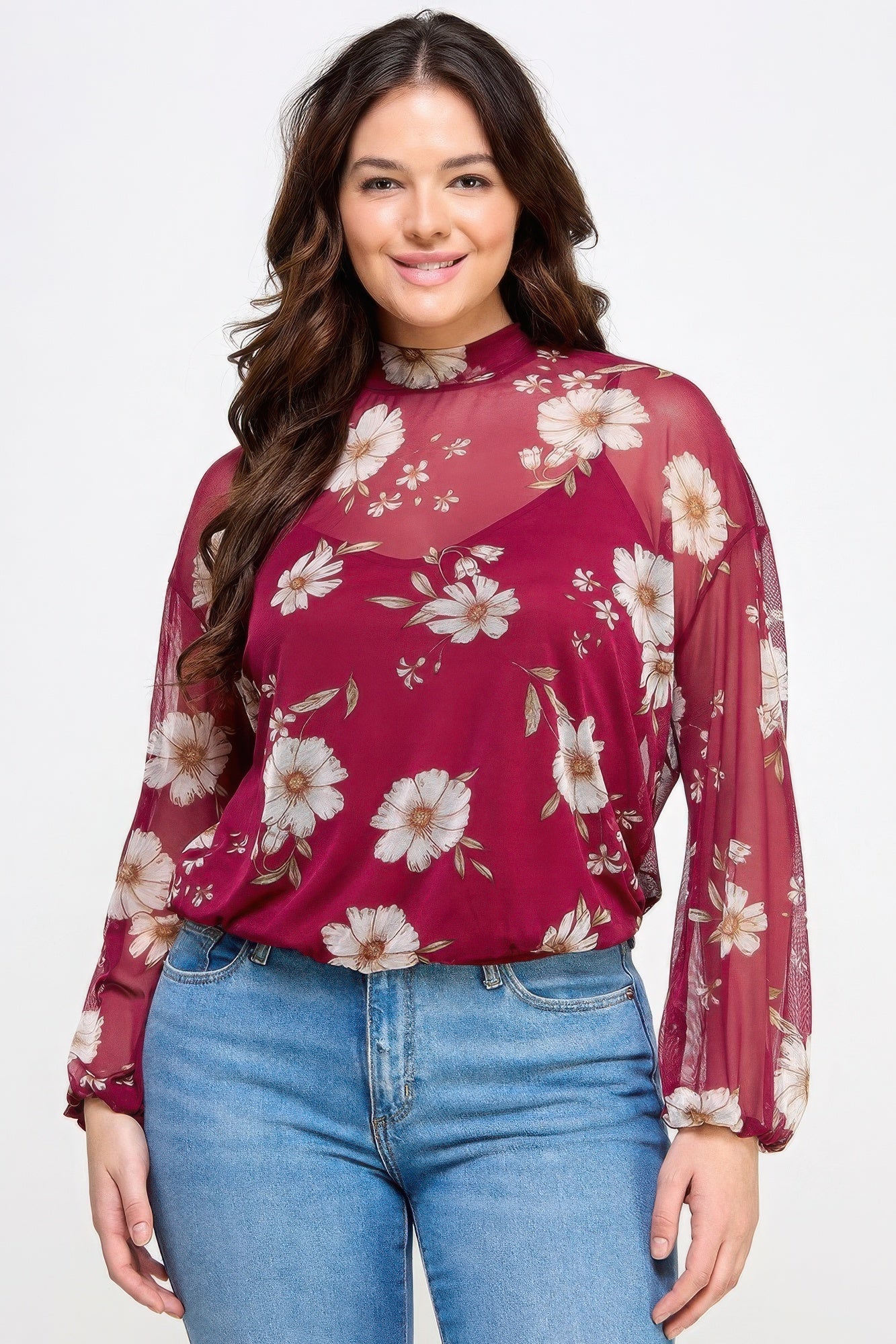 Blue Zone Planet | Mesh Floral Ls Top W/cami-[Adult]-[Female]-2022 Online Blue Zone Planet