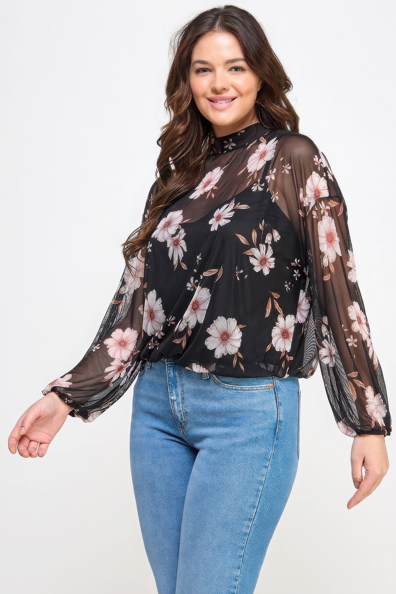 Blue Zone Planet | Mesh Floral Ls Top W/cami-[Adult]-[Female]-2022 Online Blue Zone Planet