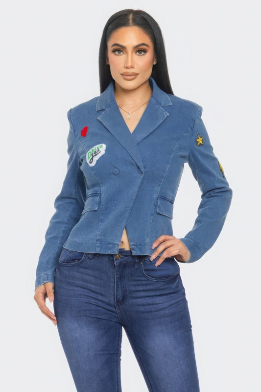 Patch It Up Denim Blazer Jacket-TOPS / DRESSES-[Adult]-[Female]-S-Blue-2022 Online Blue Zone Planet