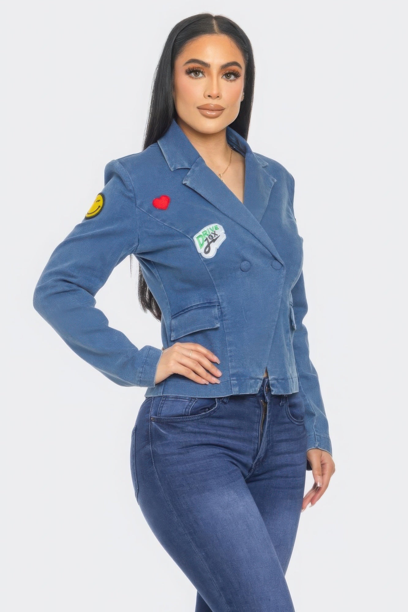 Patch It Up Denim Blazer Jacket-TOPS / DRESSES-[Adult]-[Female]-2022 Online Blue Zone Planet