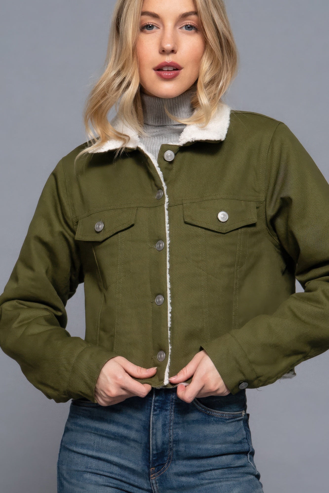 Blue Zone Planet | Button Closure Sherpa-lined Twill Jacket-[Adult]-[Female]-2022 Online Blue Zone Planet