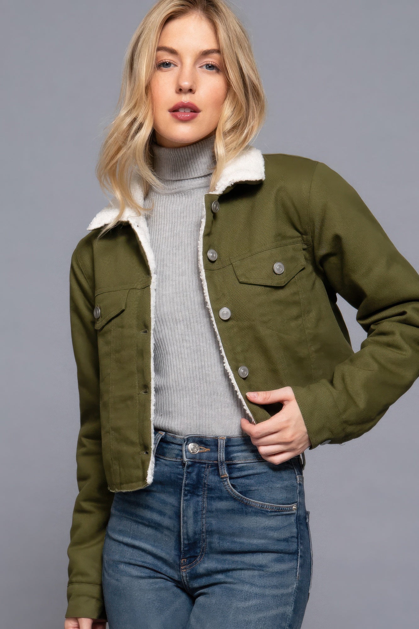 Blue Zone Planet | Button Closure Sherpa-lined Twill Jacket-[Adult]-[Female]-2022 Online Blue Zone Planet