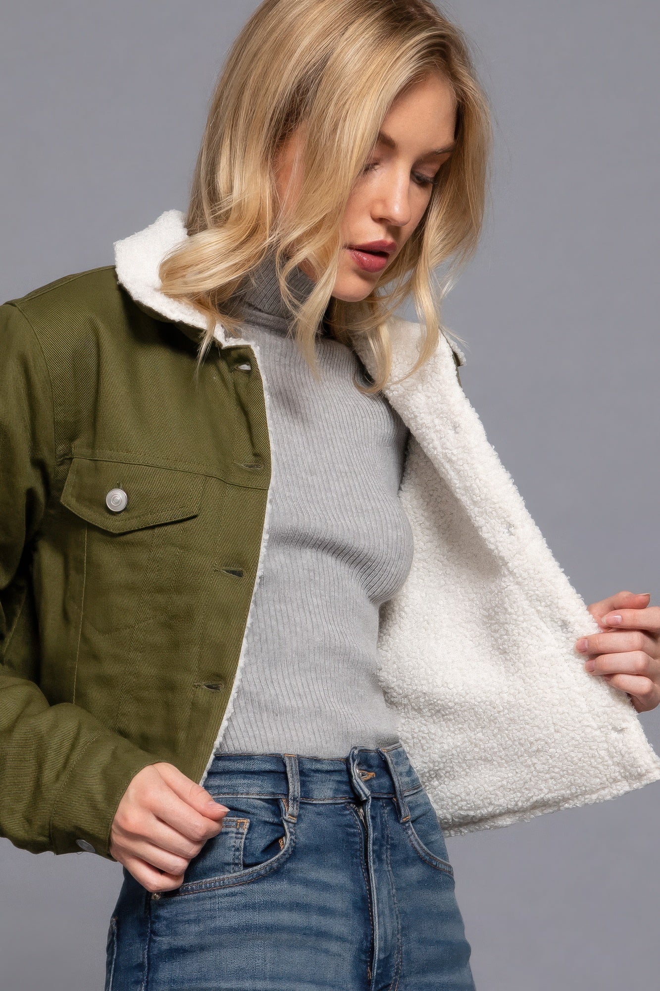 Blue Zone Planet | Button Closure Sherpa-lined Twill Jacket-[Adult]-[Female]-2022 Online Blue Zone Planet