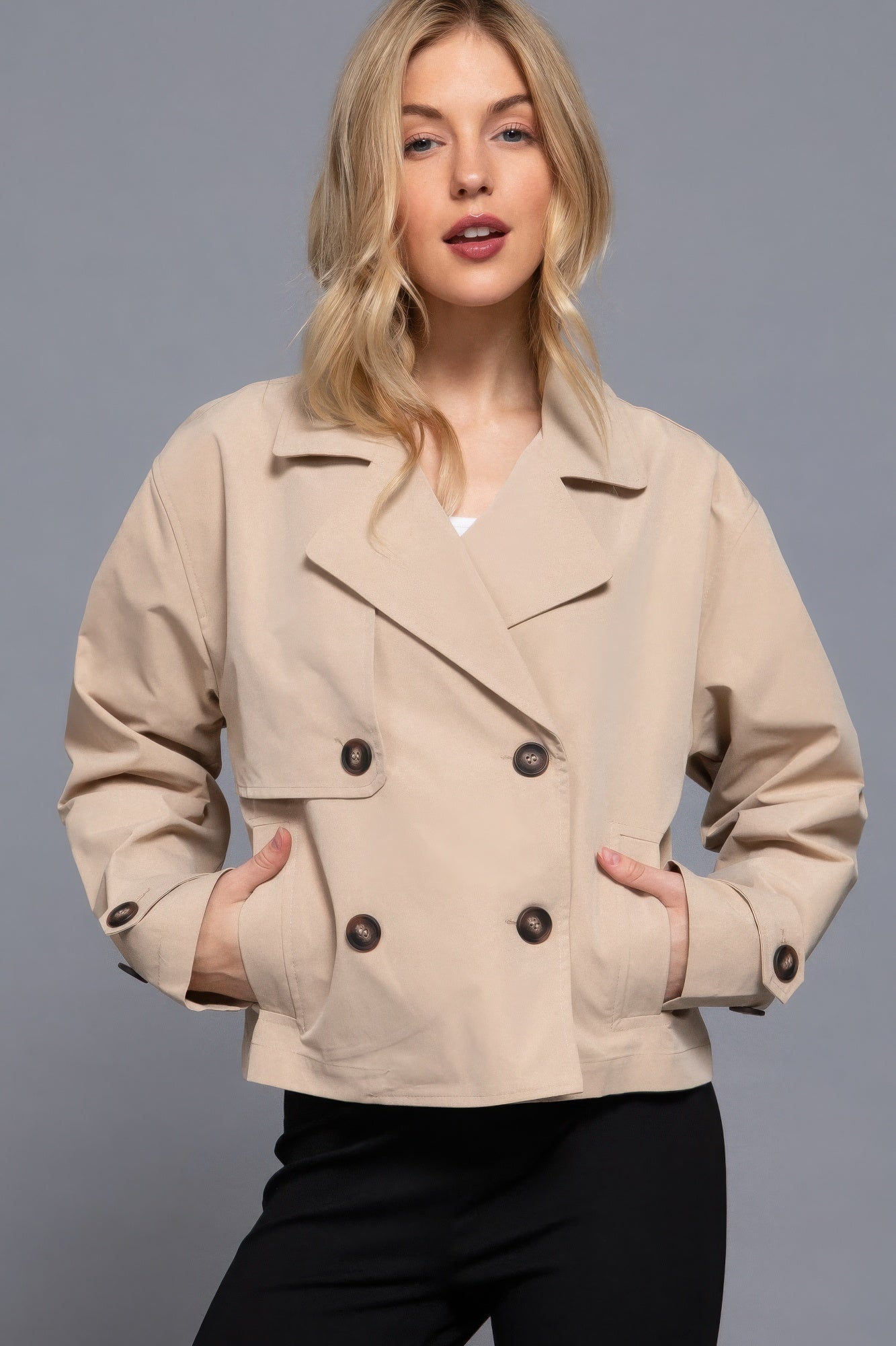 Blue Zone Planet | Double Breasted Short Trench Jacket-[Adult]-[Female]-2022 Online Blue Zone Planet