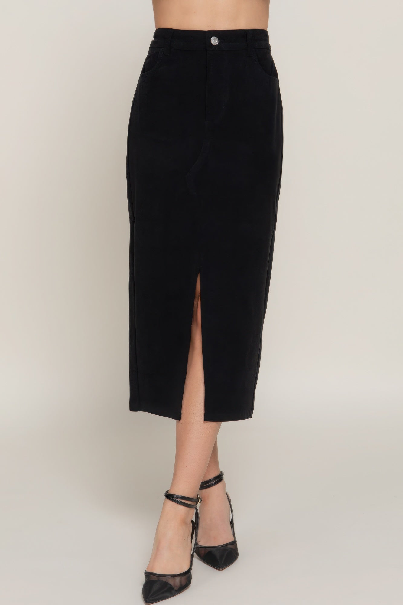 Blue Zone Planet | Front Open Slit Corduroy Midi Skirt-[Adult]-[Female]-2022 Online Blue Zone Planet