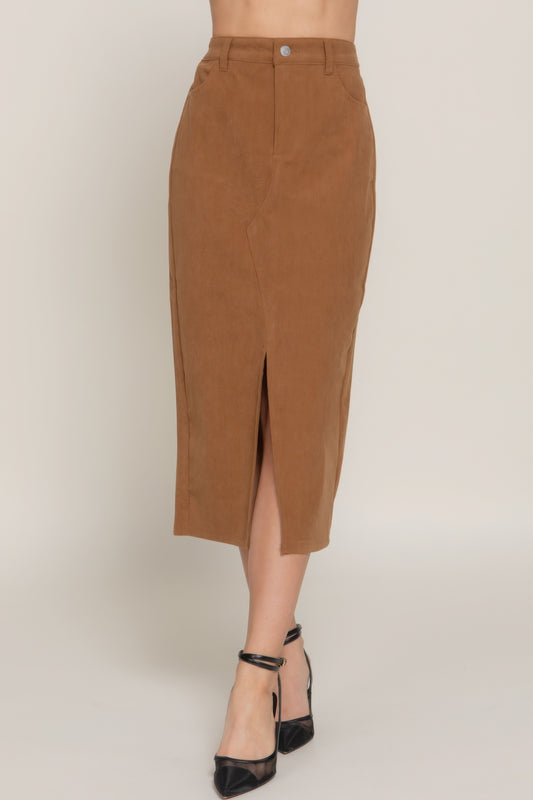 Blue Zone Planet | Front Open Slit Corduroy Midi Skirt-[Adult]-[Female]-2022 Online Blue Zone Planet