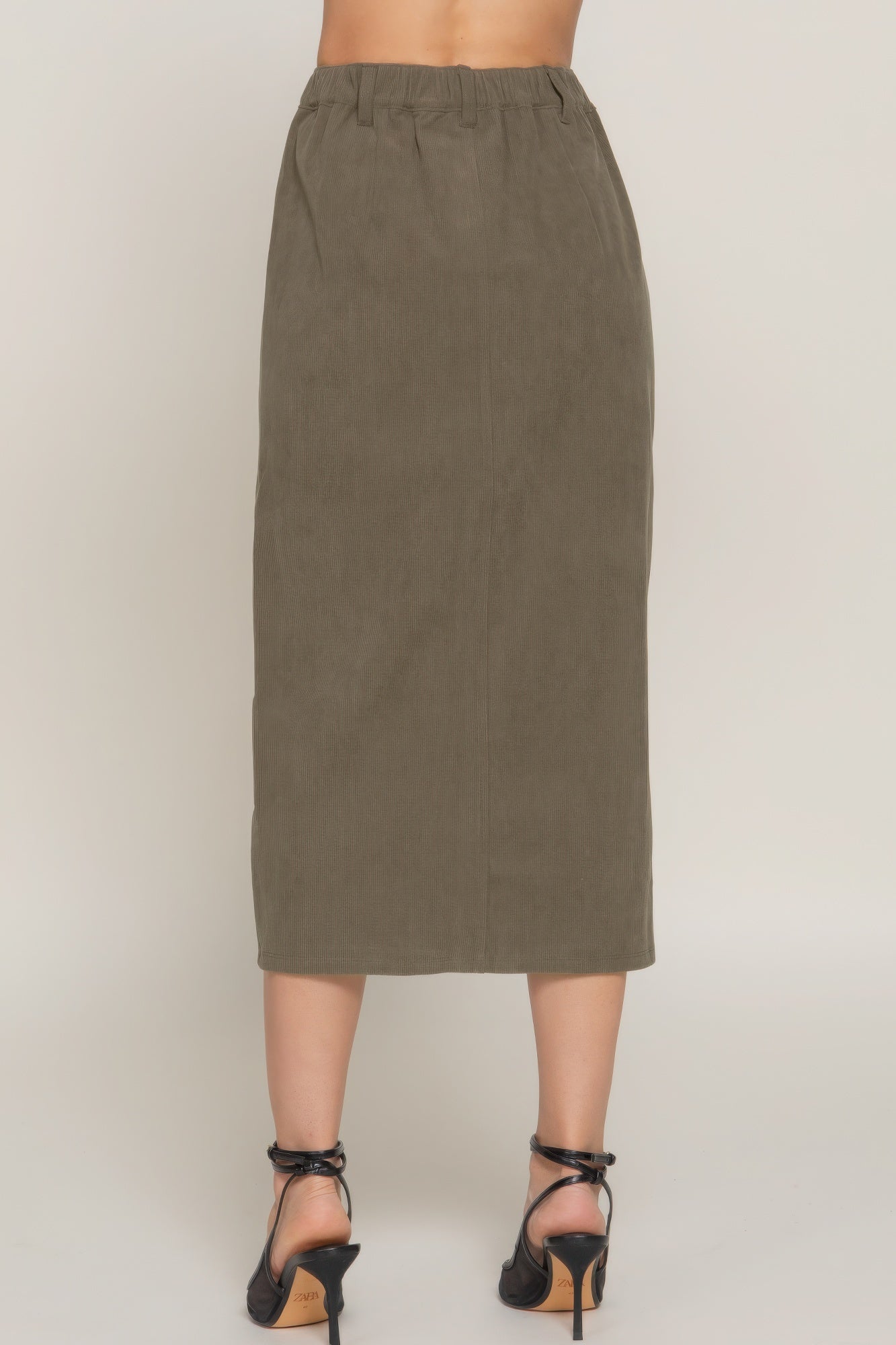 Blue Zone Planet | Front Open Slit Corduroy Midi Skirt-[Adult]-[Female]-2022 Online Blue Zone Planet