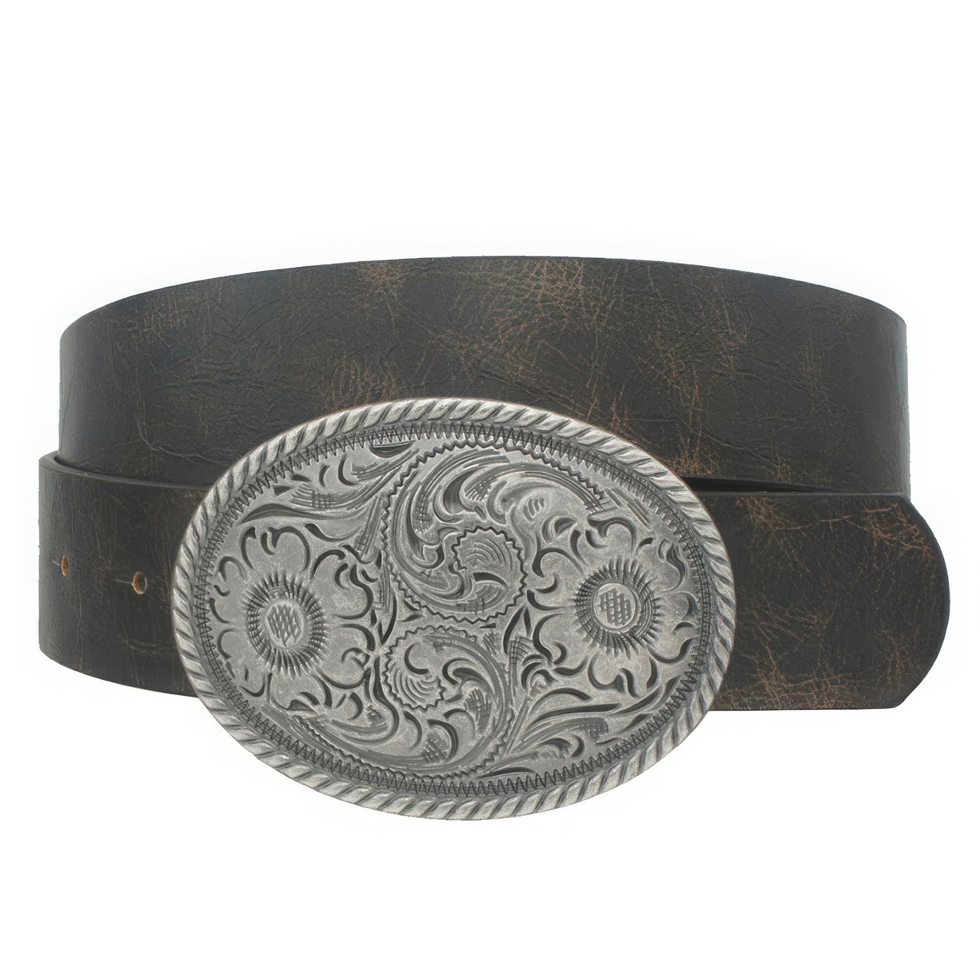 Flower Embossed Oval Buckle Vintage Strap Belt-[Adult]-[Female]-2022 Online Blue Zone Planet