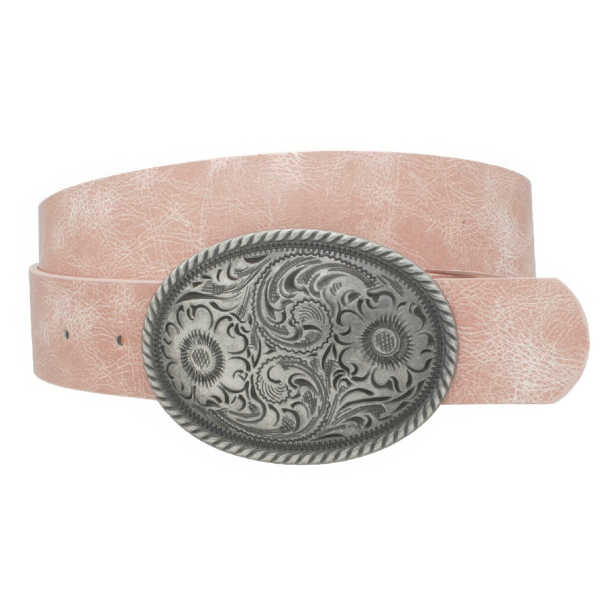 Flower Embossed Oval Buckle Vintage Strap Belt-[Adult]-[Female]-2022 Online Blue Zone Planet