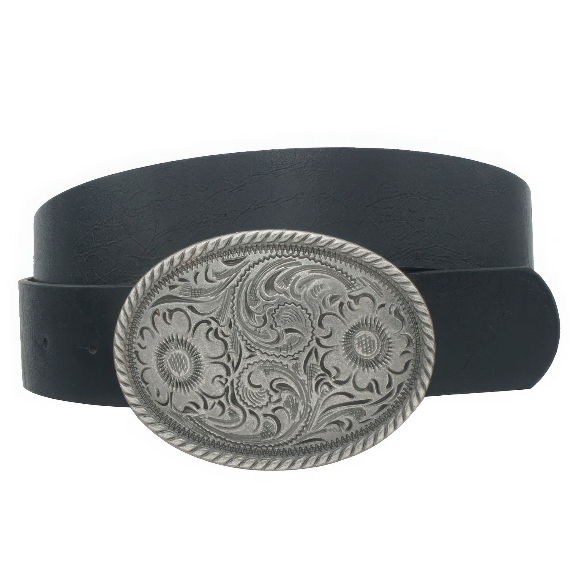 Flower Embossed Oval Buckle Vintage Strap Belt-[Adult]-[Female]-2022 Online Blue Zone Planet