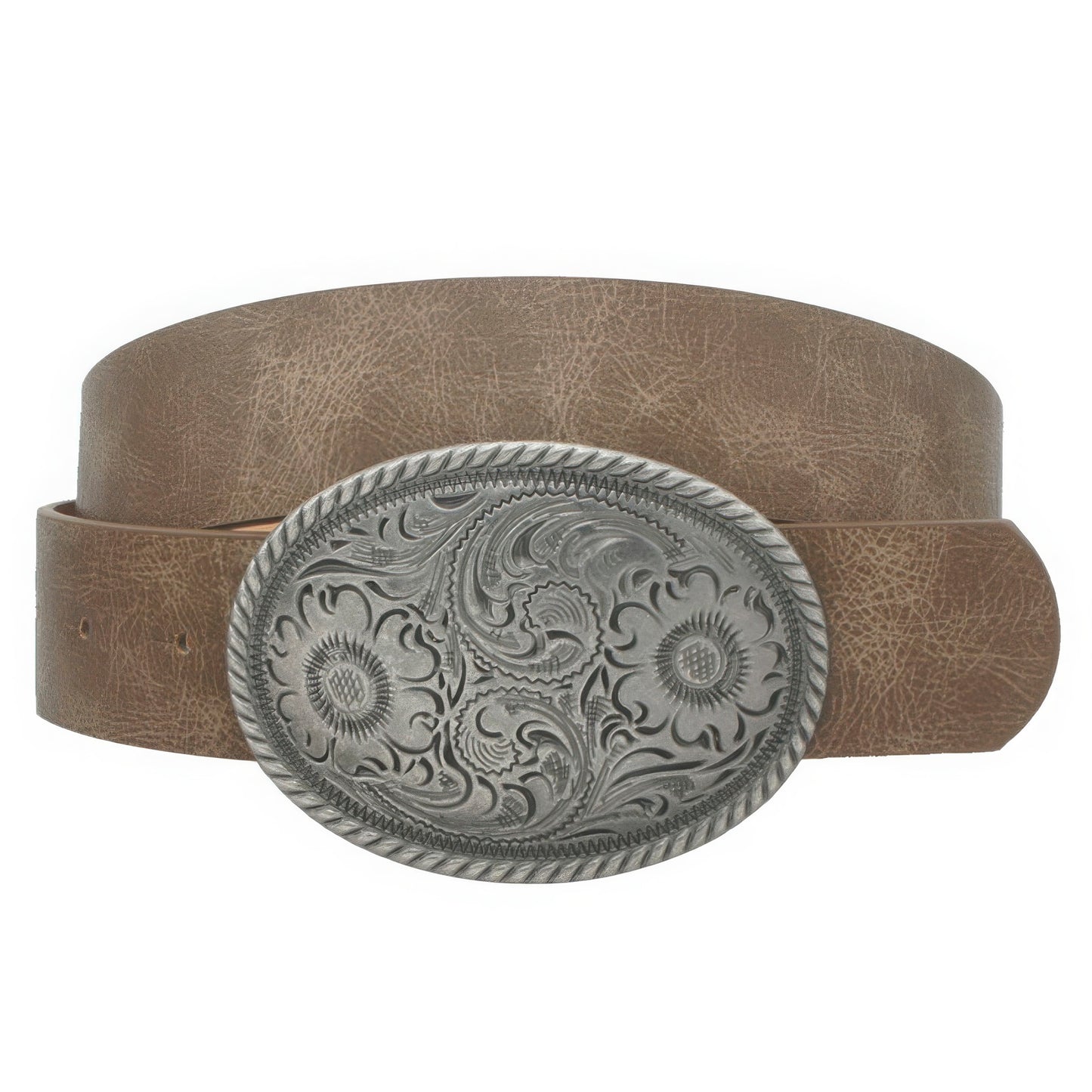 Flower Embossed Oval Buckle Vintage Strap Belt-[Adult]-[Female]-2022 Online Blue Zone Planet