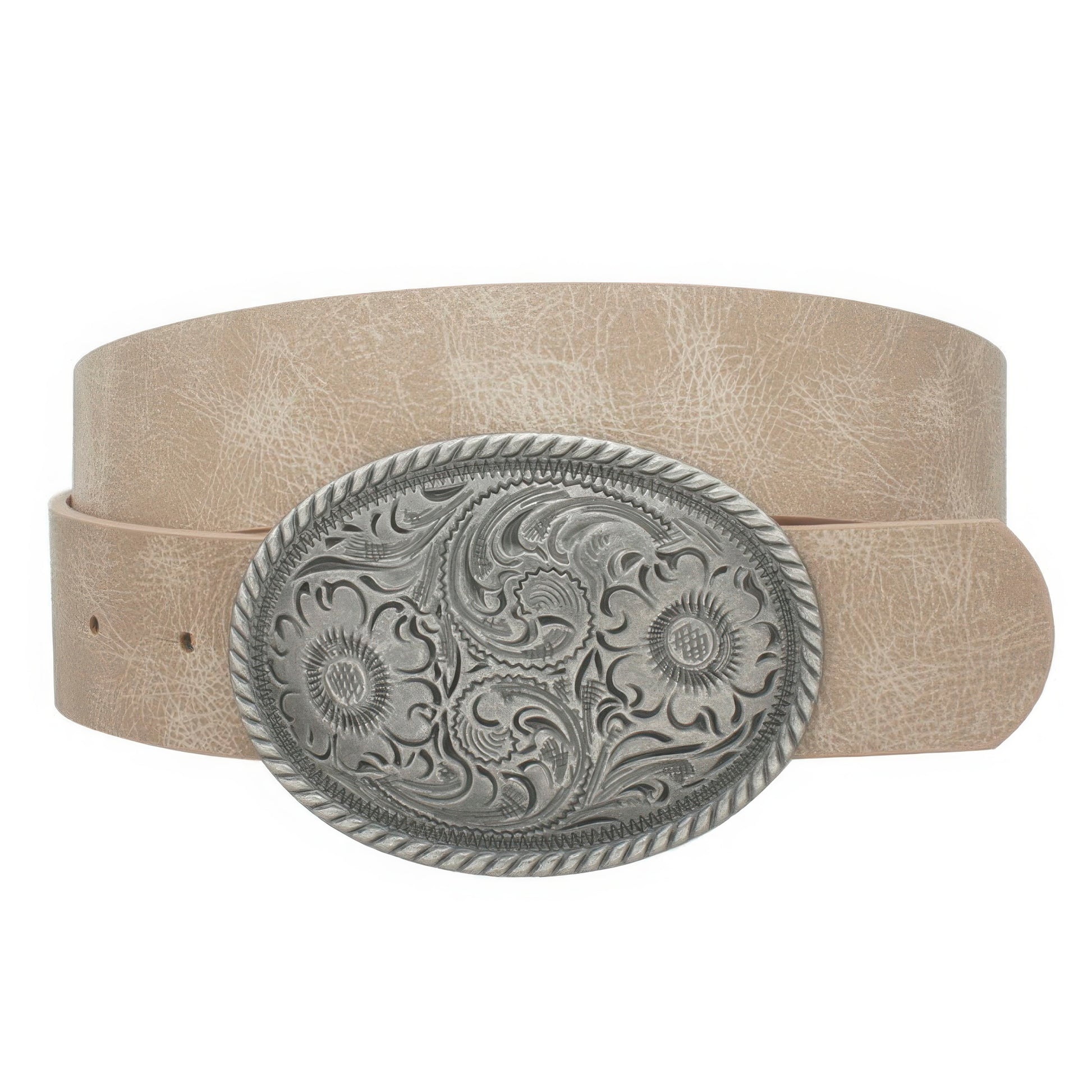 Flower Embossed Oval Buckle Vintage Strap Belt-[Adult]-[Female]-2022 Online Blue Zone Planet