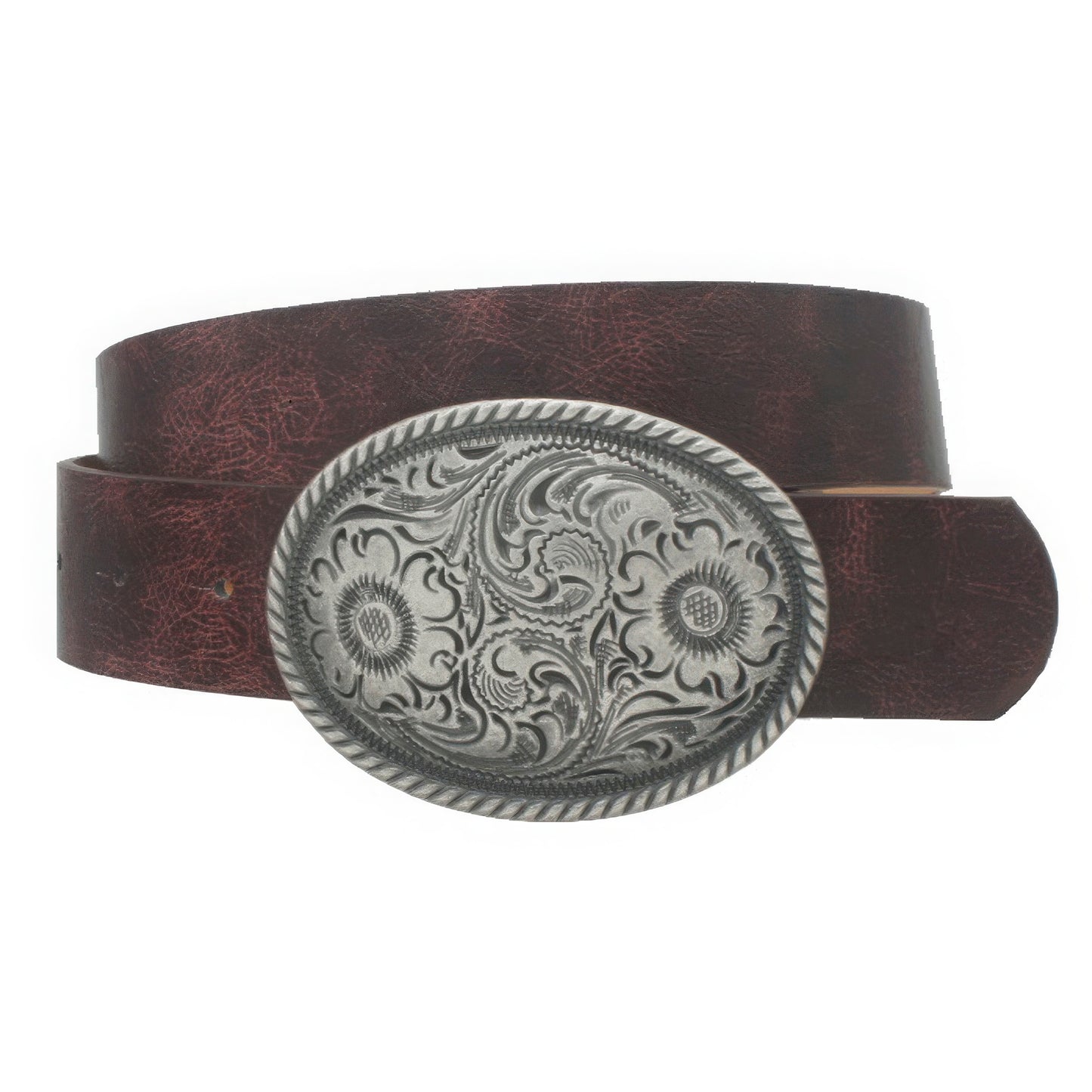 Flower Embossed Oval Buckle Vintage Strap Belt-[Adult]-[Female]-2022 Online Blue Zone Planet