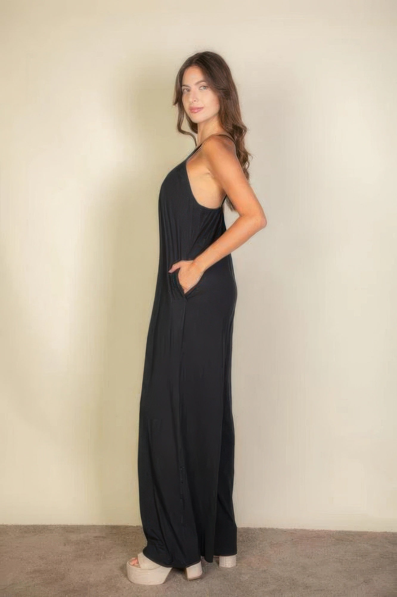 Spaghetti Strap Solid Wide Jumpsuit-TOPS / DRESSES-[Adult]-[Female]-2022 Online Blue Zone Planet