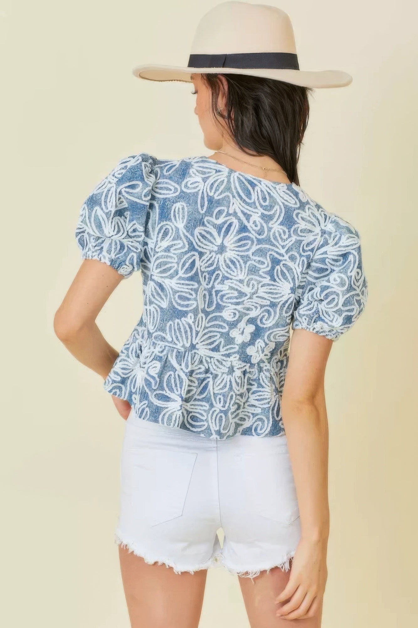 Denim Embroidered Crop Top With Front Tie Detail-[Adult]-[Female]-2022 Online Blue Zone Planet