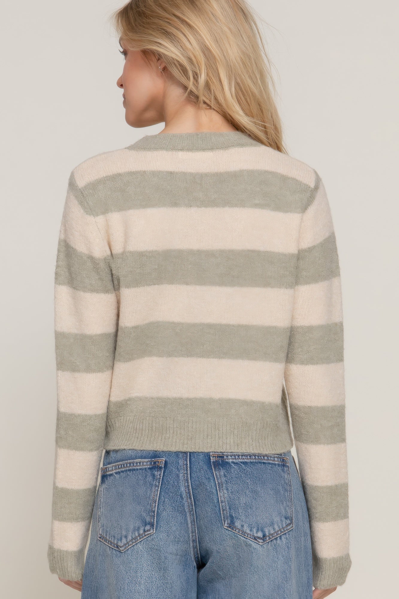 Blue Zone Planet | Long Slv Crew Neck Stripe Sweater-[Adult]-[Female]-2022 Online Blue Zone Planet