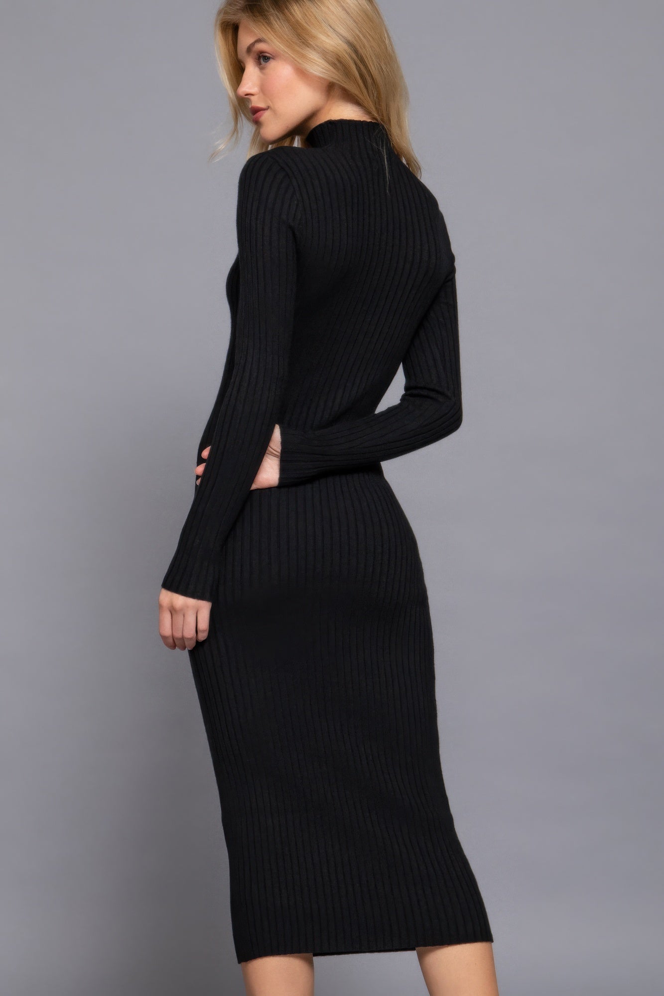 Blue Zone Planet | Long Sleeve High Neck Sweater Long Dress-TOPS / DRESSES-[Adult]-[Female]-2022 Online Blue Zone Planet