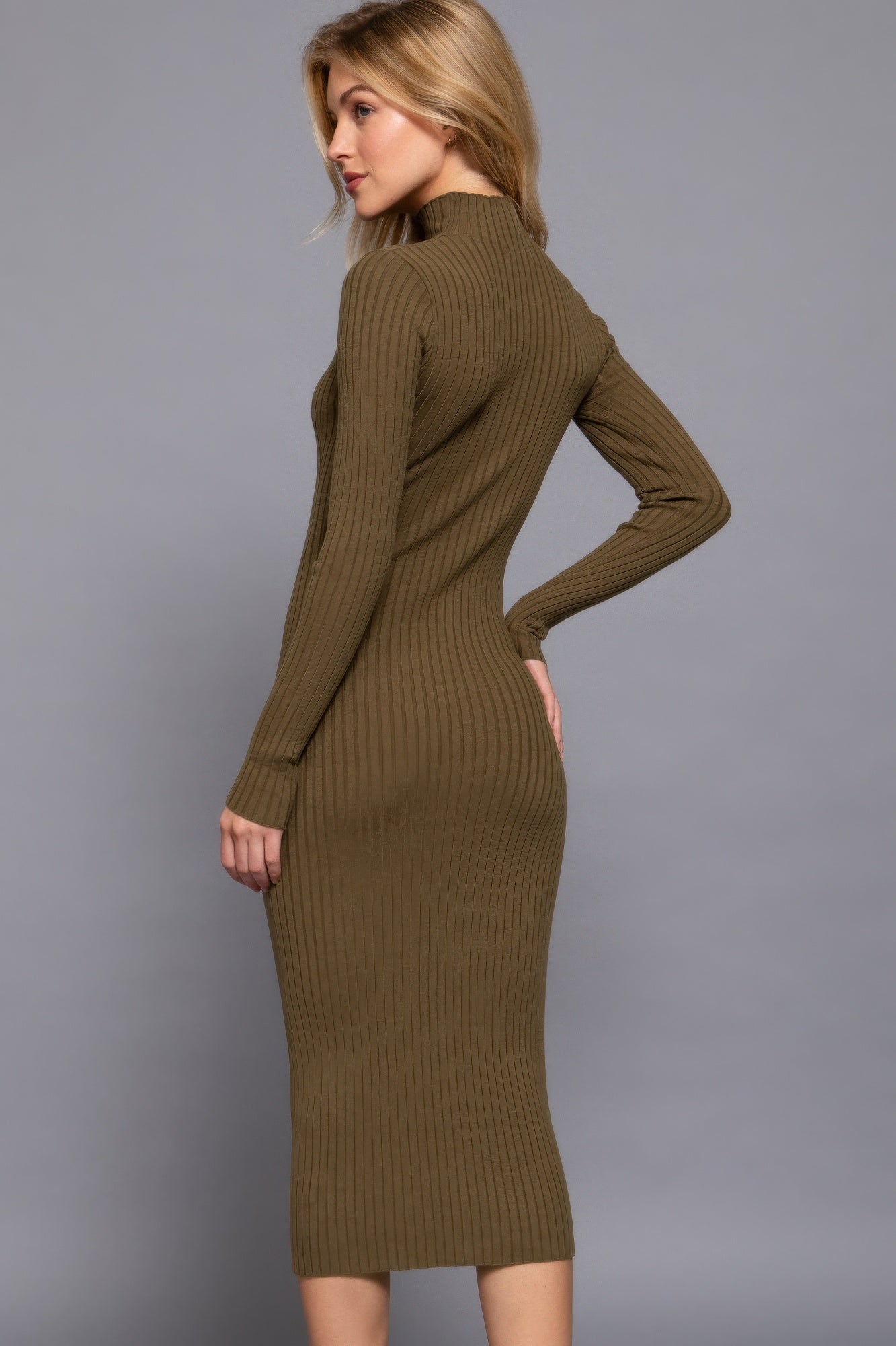 Blue Zone Planet | Long Sleeve High Neck Sweater Long Dress-TOPS / DRESSES-[Adult]-[Female]-2022 Online Blue Zone Planet