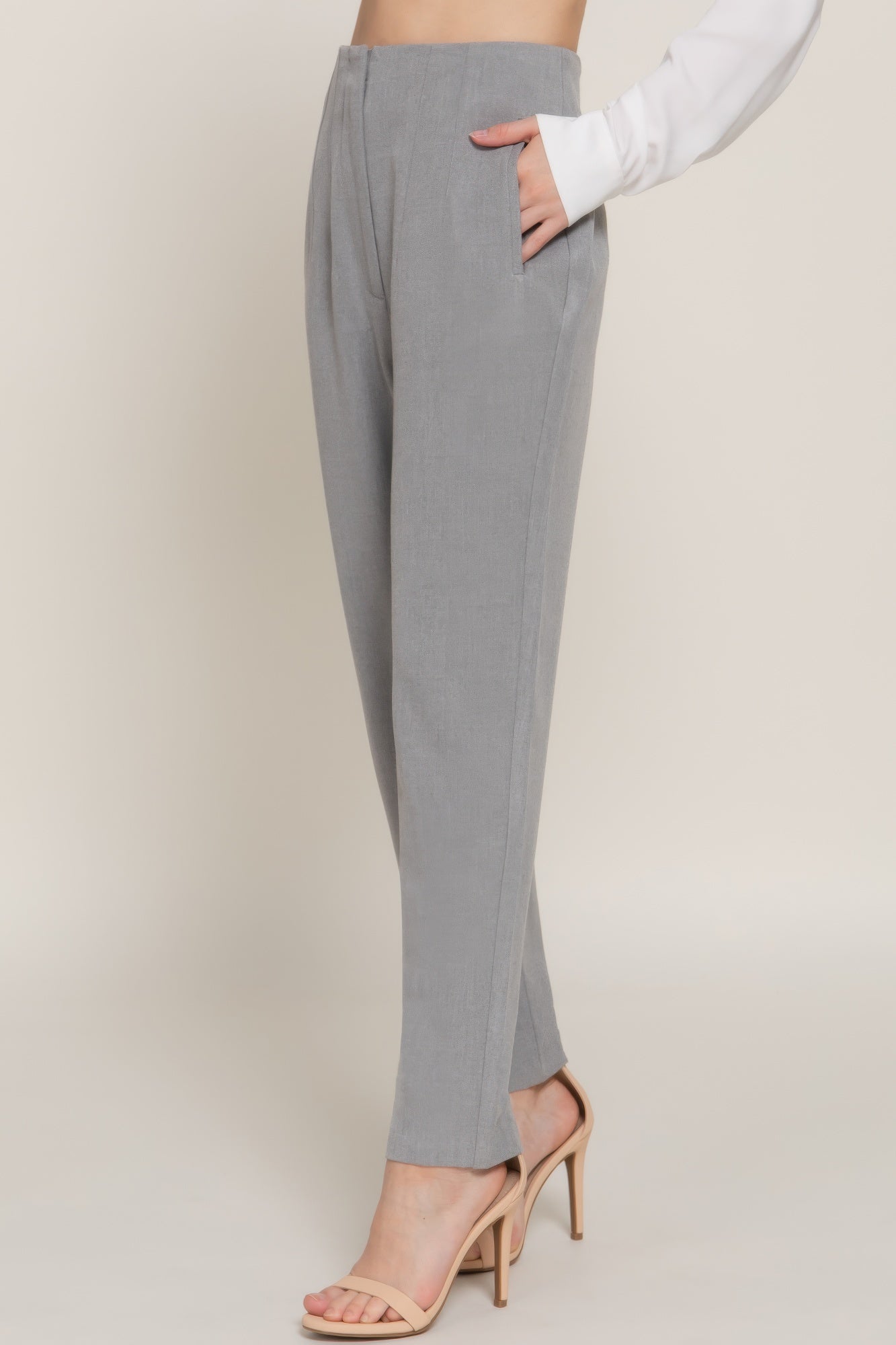 High Waist Pintuck Detail Long Pants-[Adult]-[Female]-2022 Online Blue Zone Planet