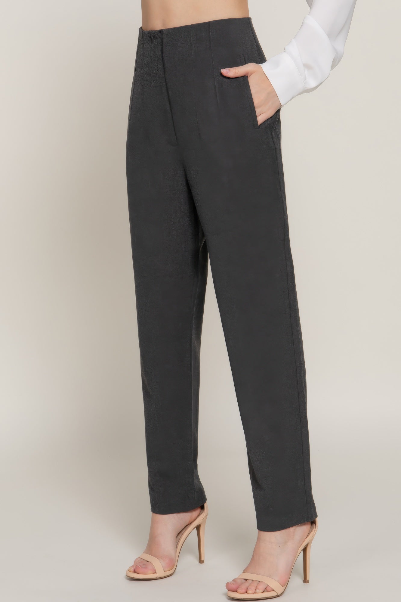 High Waist Pintuck Detail Long Pants-[Adult]-[Female]-2022 Online Blue Zone Planet