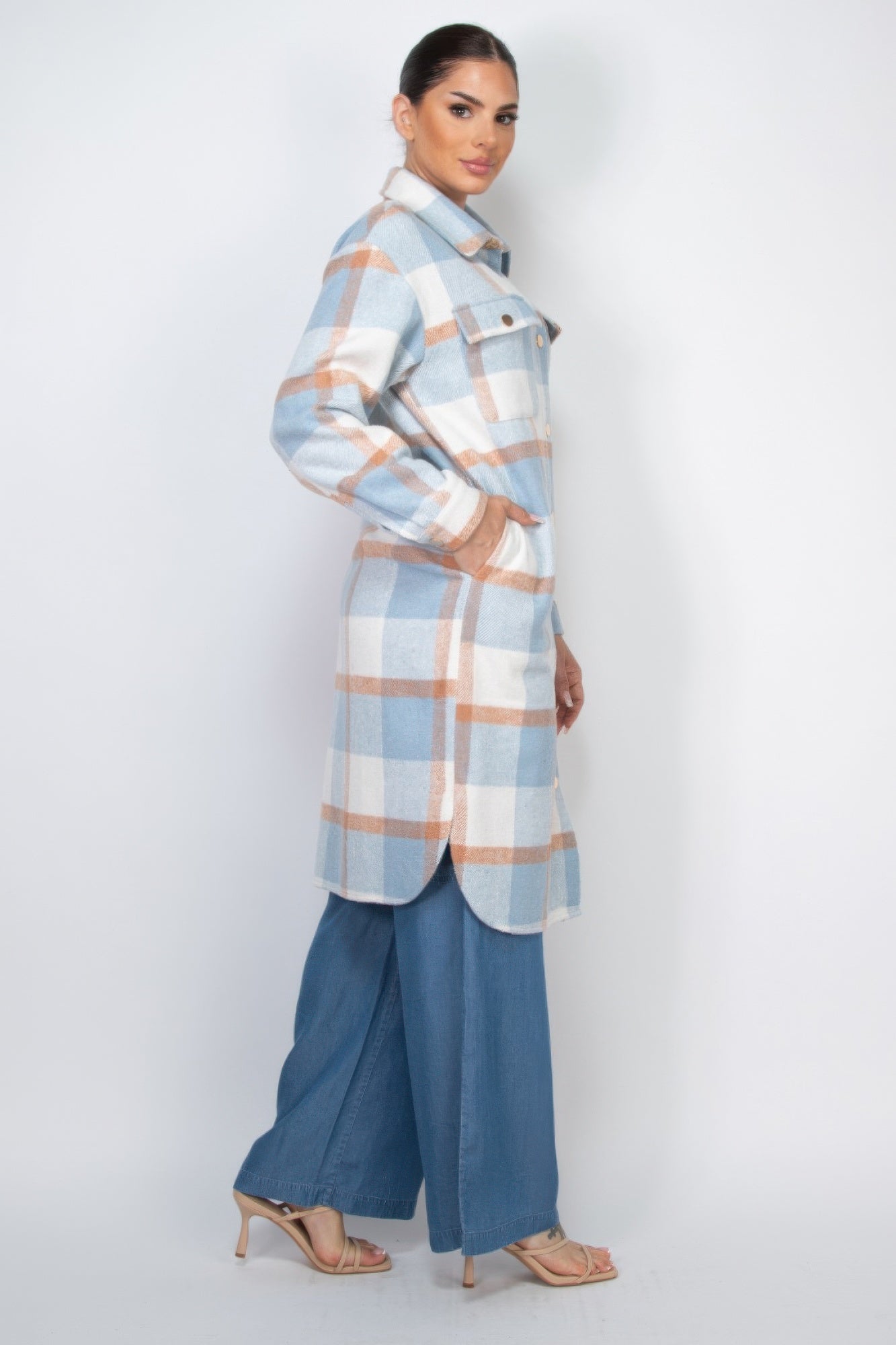 Blue Zone Planet | Plaid Buttoned Shacket Coat-[Adult]-[Female]-2022 Online Blue Zone Planet