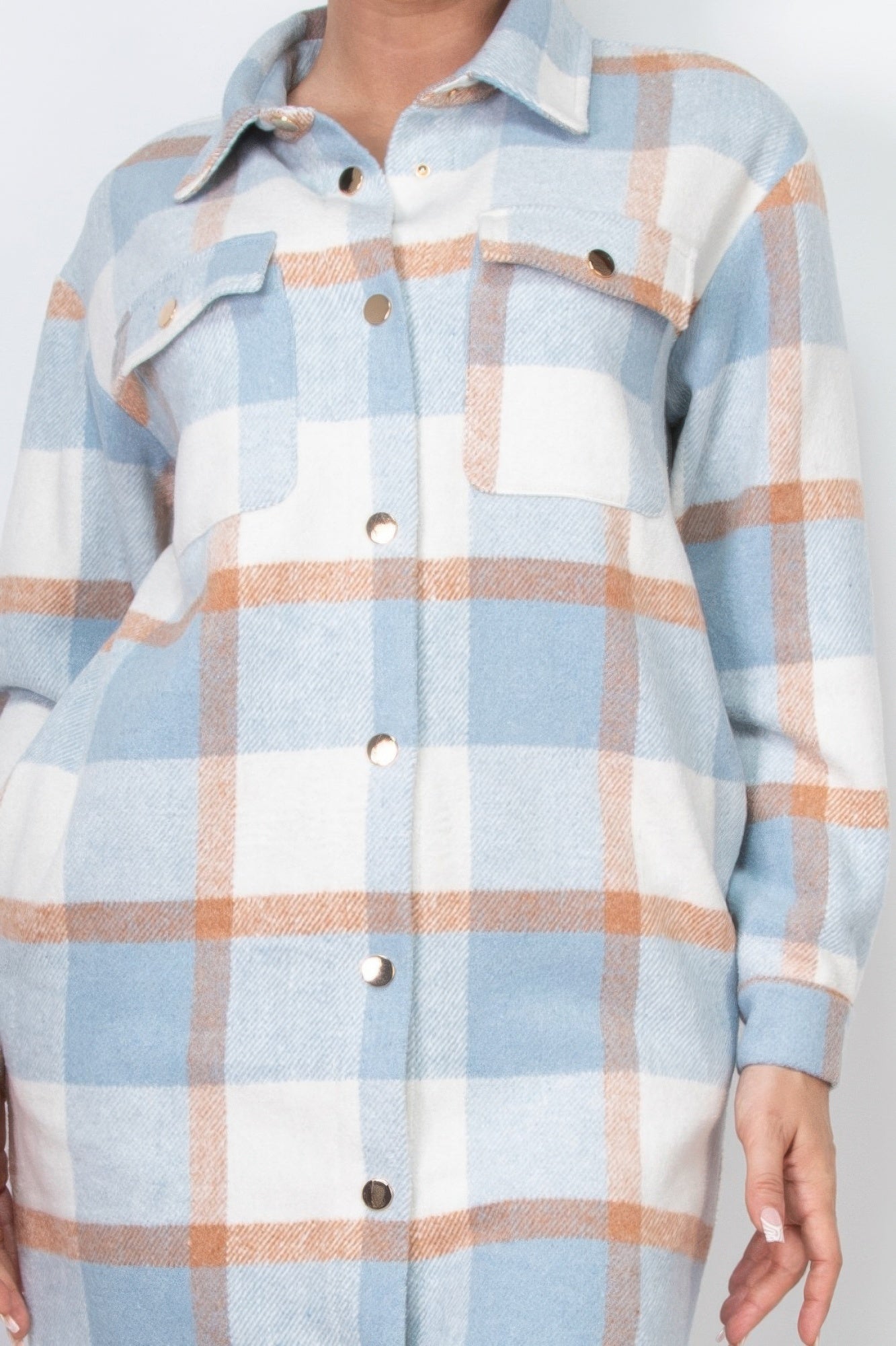 Blue Zone Planet | Plaid Buttoned Shacket Coat-[Adult]-[Female]-2022 Online Blue Zone Planet