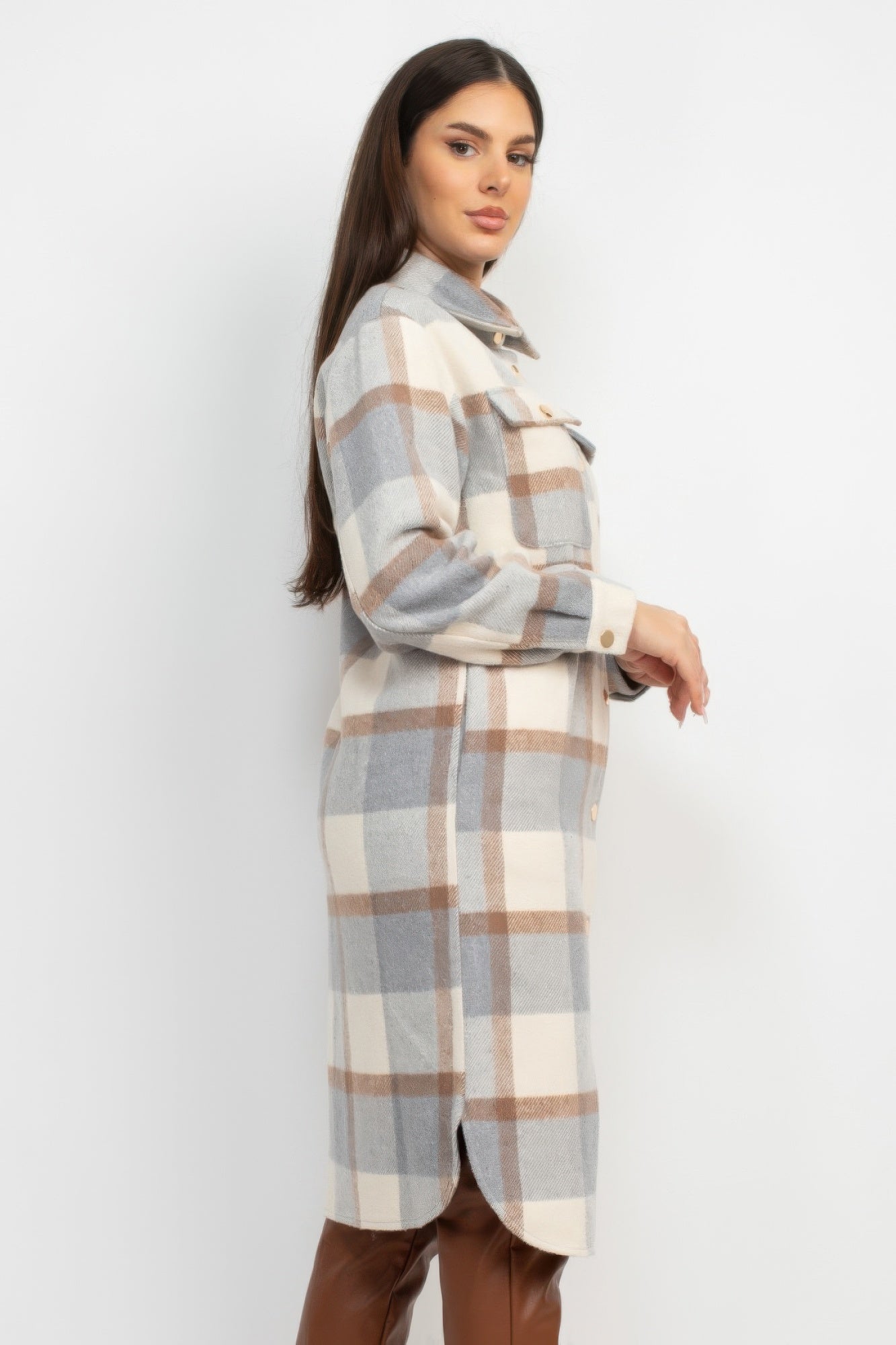 Blue Zone Planet | Plaid Buttoned Shacket Coat-[Adult]-[Female]-2022 Online Blue Zone Planet