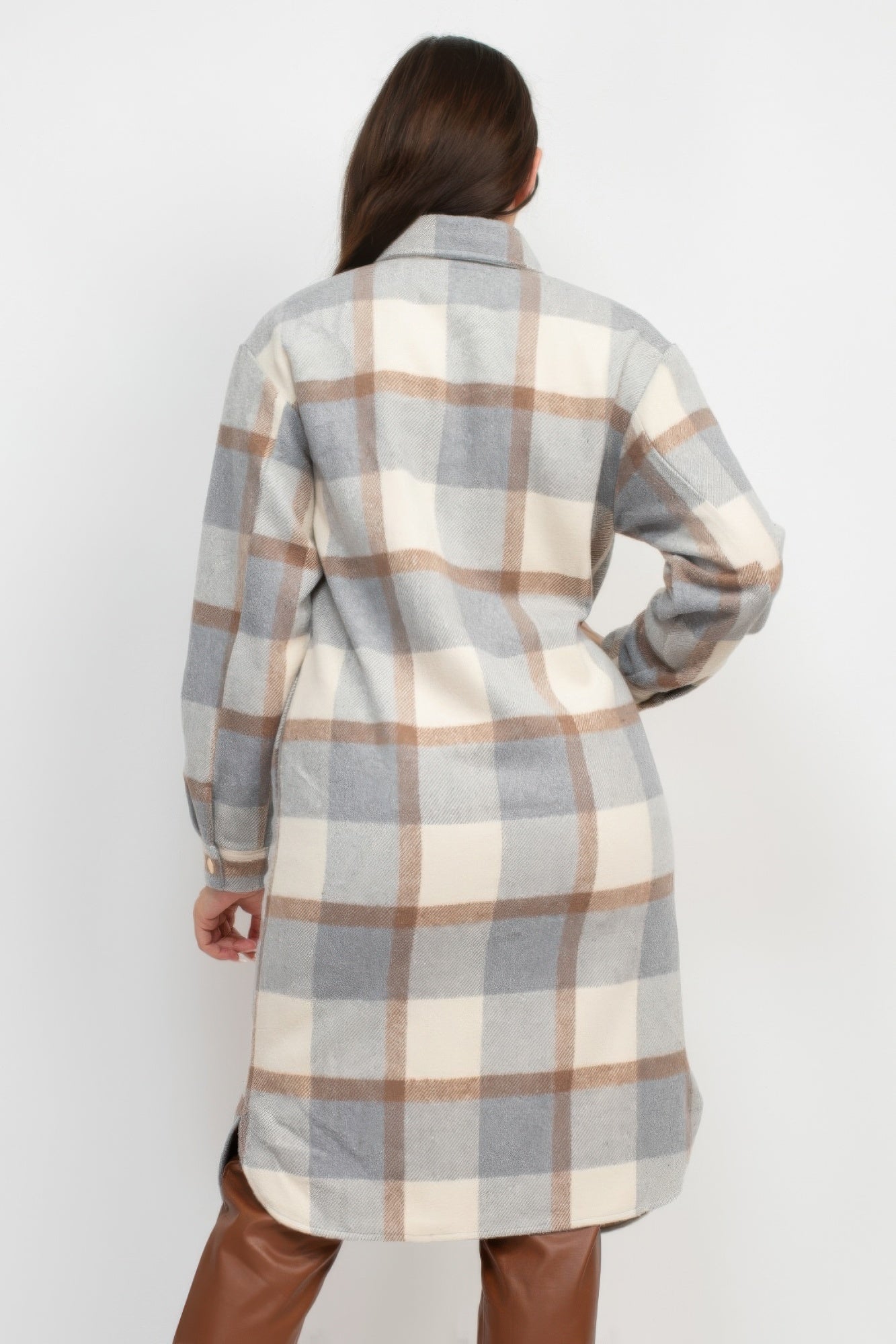 Blue Zone Planet | Plaid Buttoned Shacket Coat-[Adult]-[Female]-2022 Online Blue Zone Planet