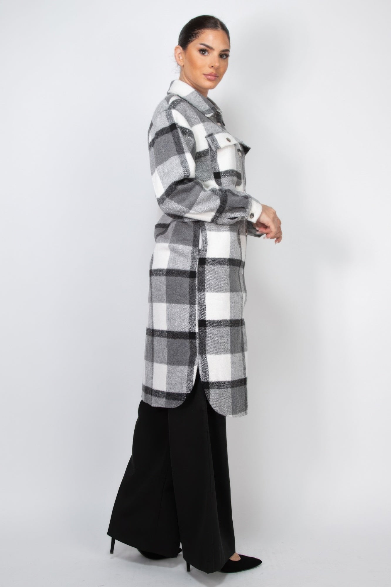 Blue Zone Planet | Plaid Buttoned Shacket Coat-[Adult]-[Female]-2022 Online Blue Zone Planet