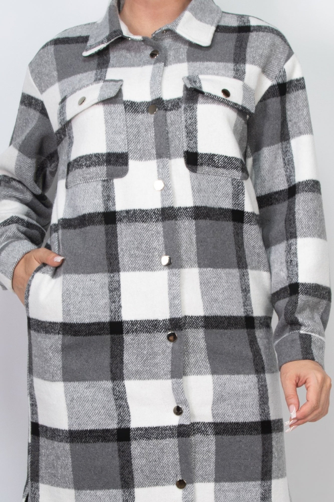 Blue Zone Planet | Plaid Buttoned Shacket Coat-[Adult]-[Female]-2022 Online Blue Zone Planet